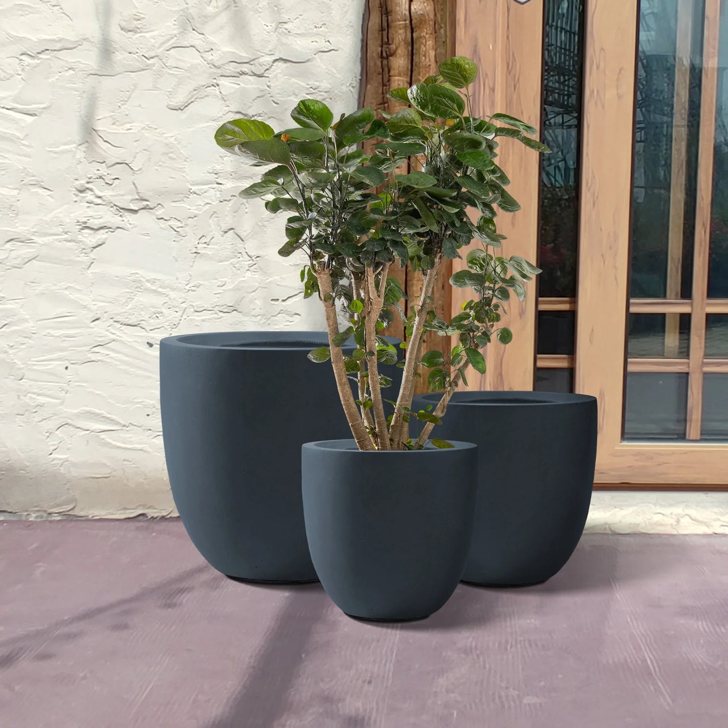 Kante 20", 16.5", 13.3"W Weathered Finish Round Concrete Planters (Set of 3), Outdoor/Indoor Decorative Pots w/ Drainage Hole