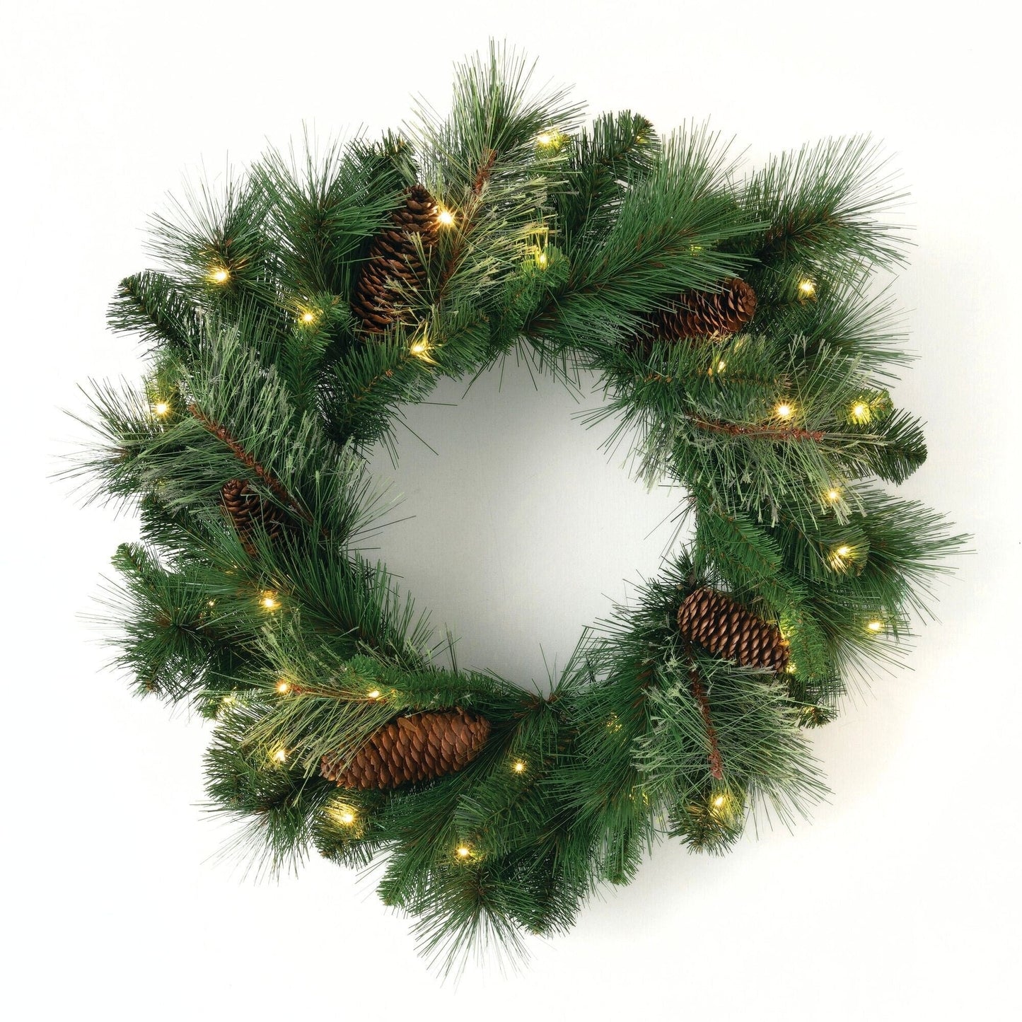 Sullivans Artificial 24" LED Mixed Pine Christmas Wreath with Pinecones, Green, Indoor Christmas Decor