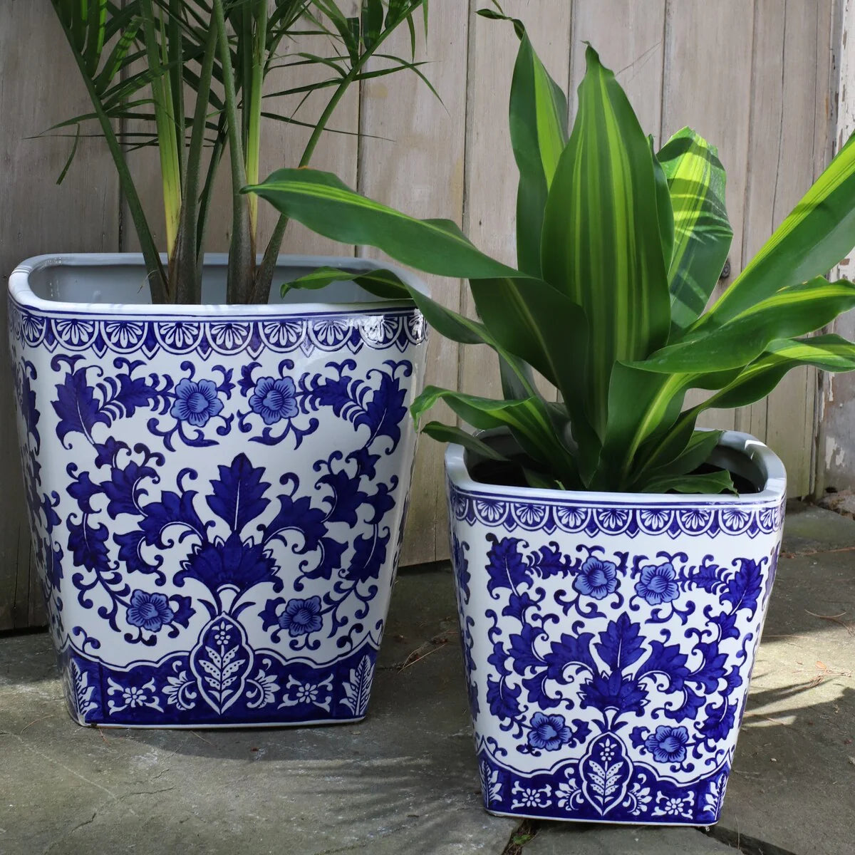 Euro Ceramica Blue and White Ceramic Camelia Garden Planter
