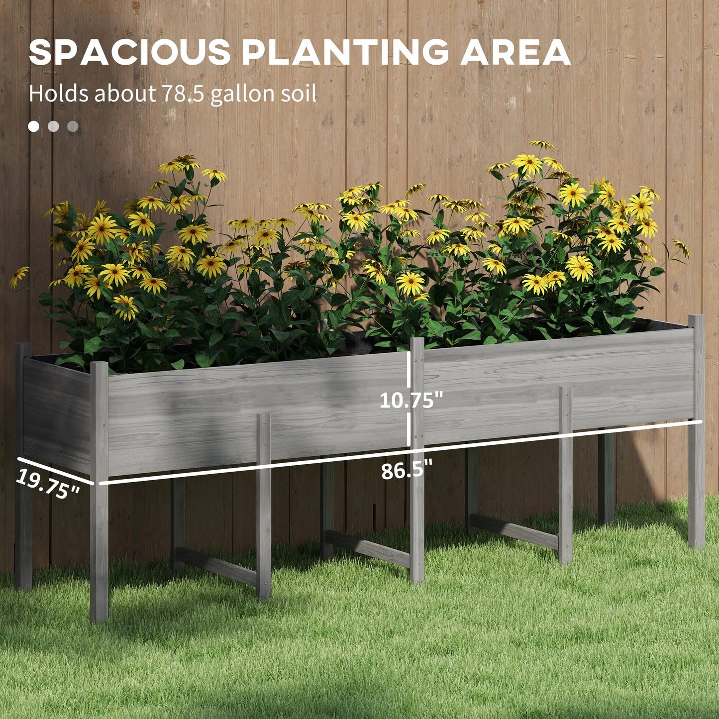 Outsunny Wooden Raised Garden Bed with Bed Liner and Drain Holes, Large Elevated Planter Box with Legs