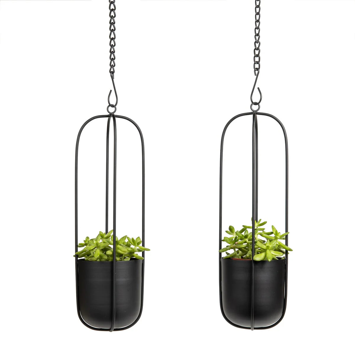 Danya B. Walter 2-Piece Modern Black Metal Oval Hanging Planter Set with Chain Hanging Option