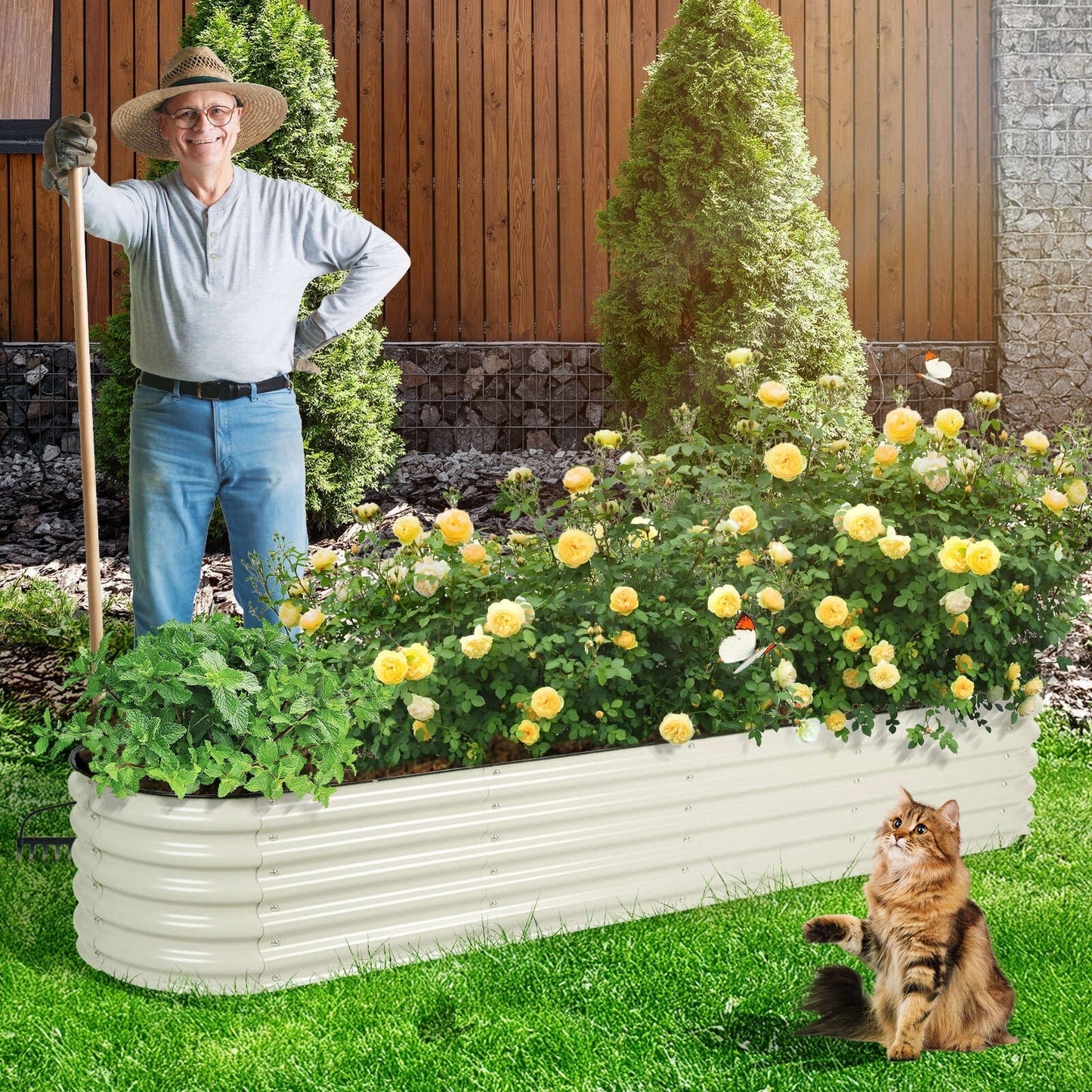 Aoodor 9-in-1 Modular Aluzinc Metal Raised Garden Bed - Outdoor Garden Planter Box for Vegetable, Flower, Herb - N/A