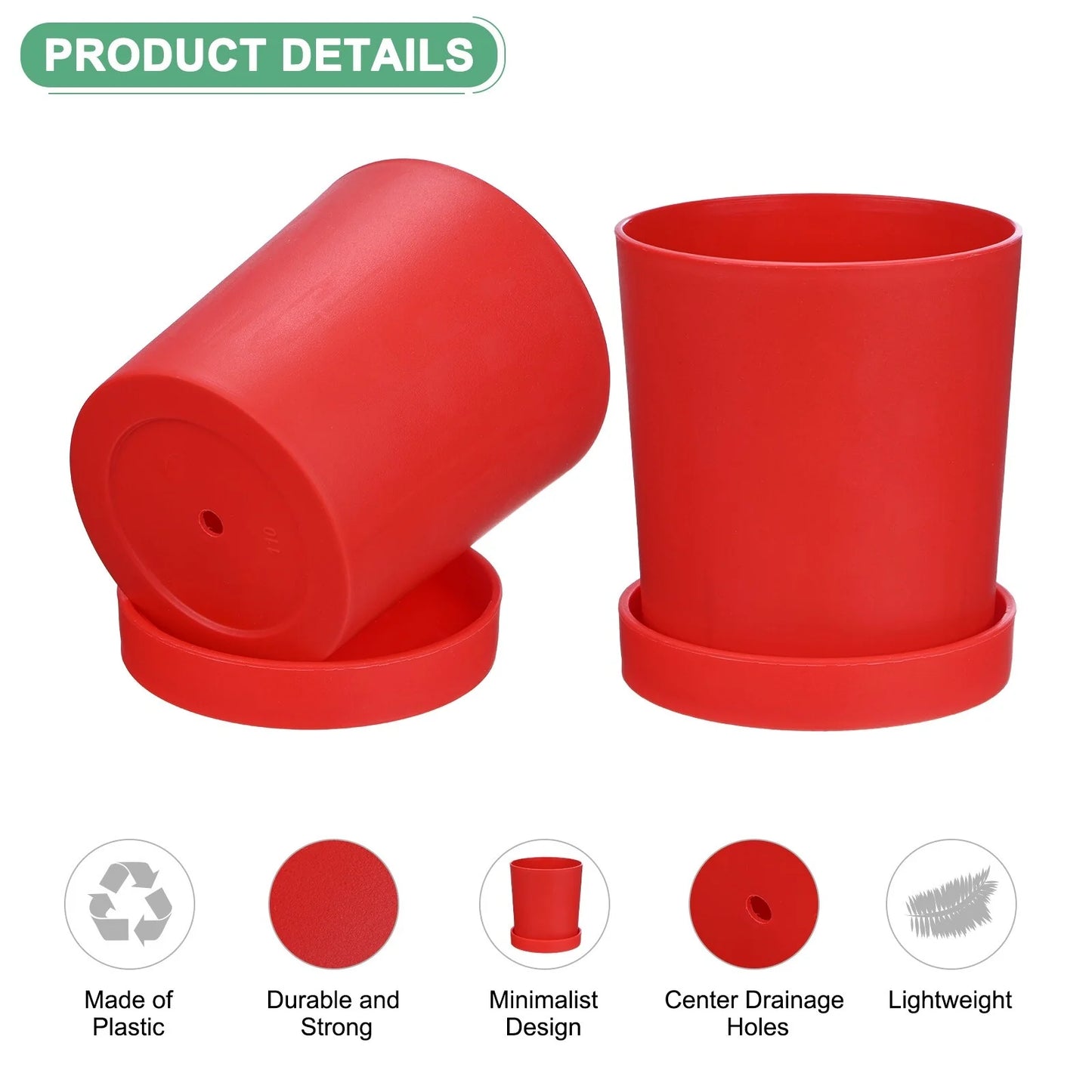 4-Pack Plant Pots, Plastic Pots with Drainage Holes