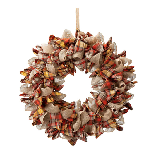 Glitzhome Fall Fabric Plaid Wreath or Garland Thanksgiving Party Decor