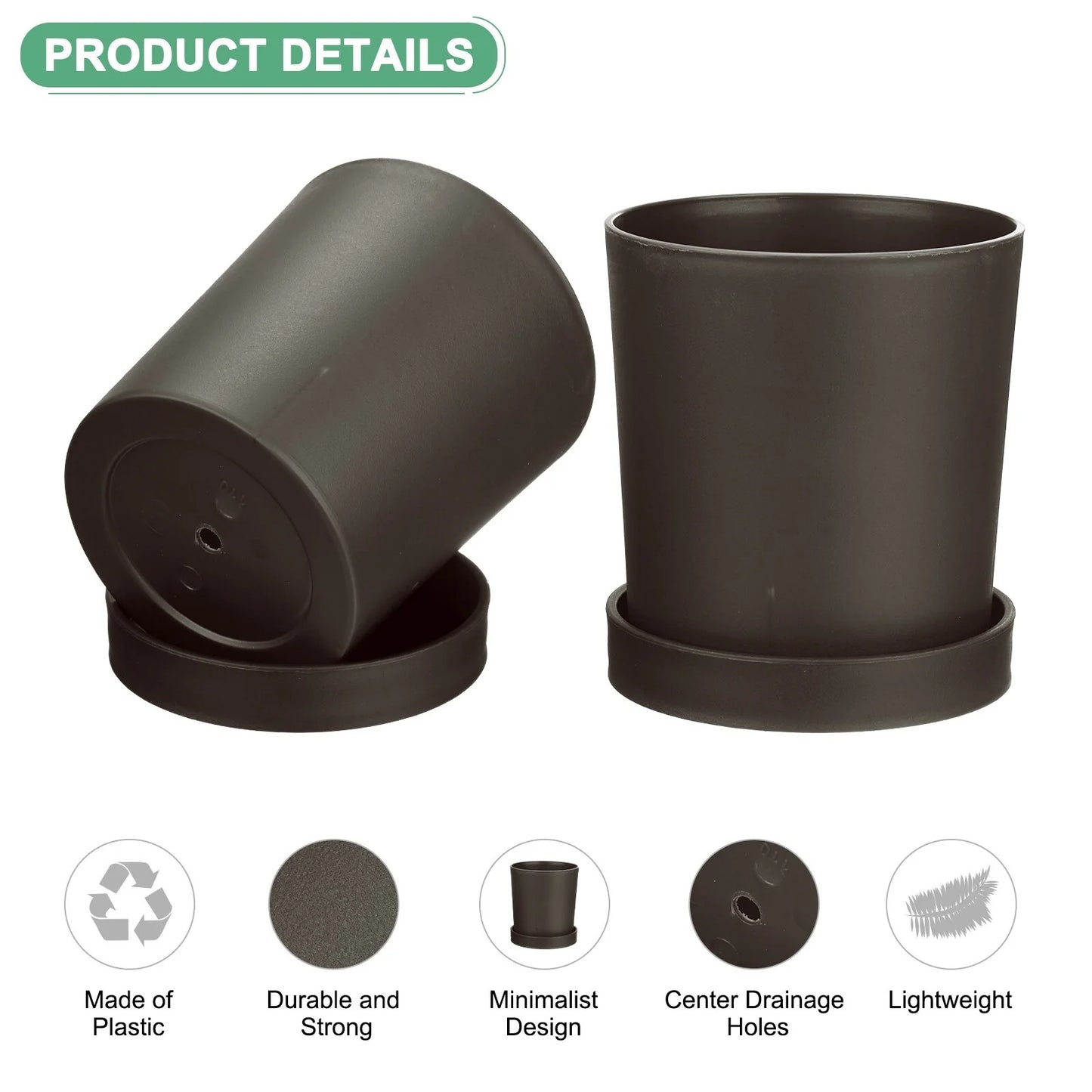 4-Pack Plant Pots, Plastic Pots with Drainage Holes