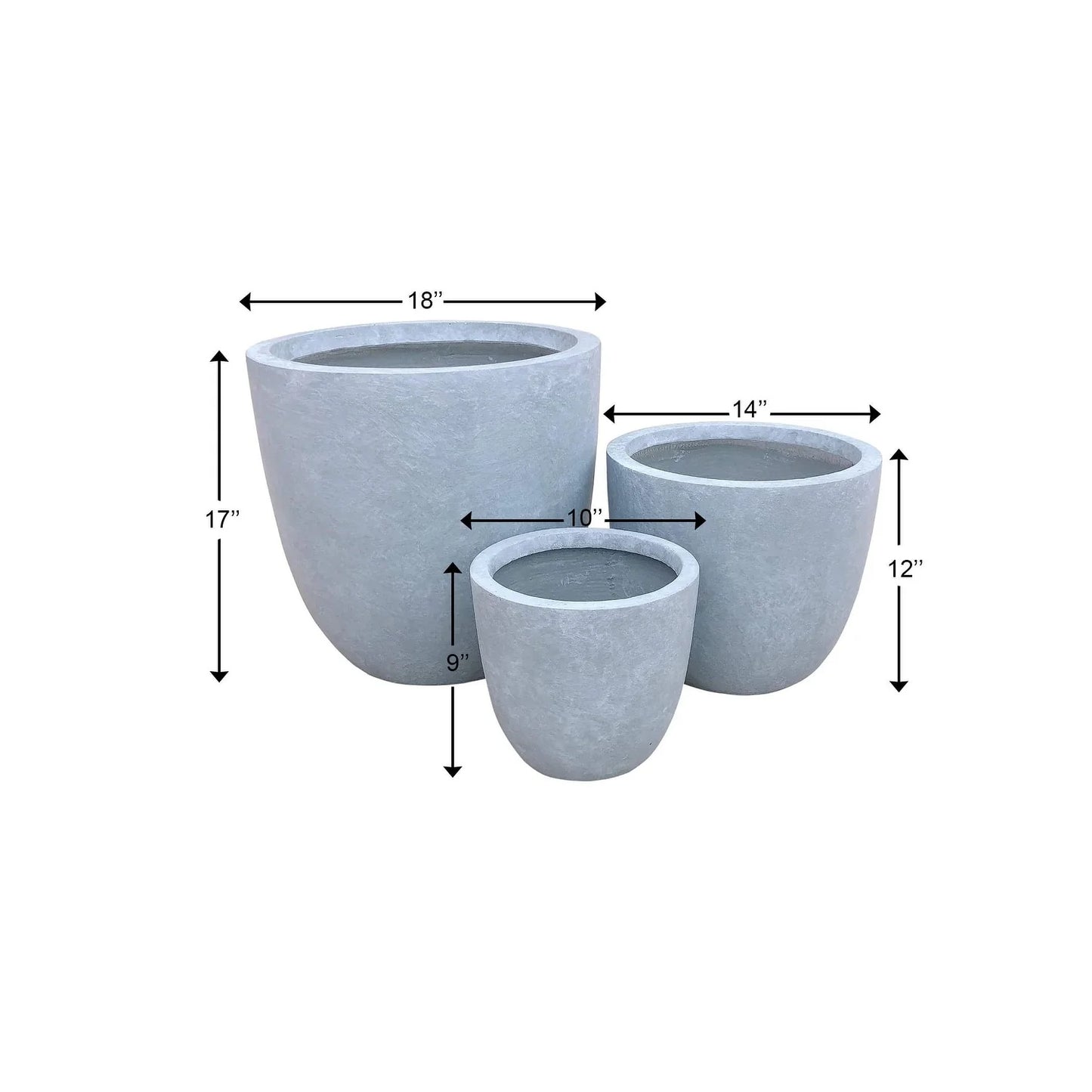 Kante Large Concrete Round Planters (Set of 3), Outdoor/Indoor, Modern, Lightweight, Weather Resistant (Slate Gray)