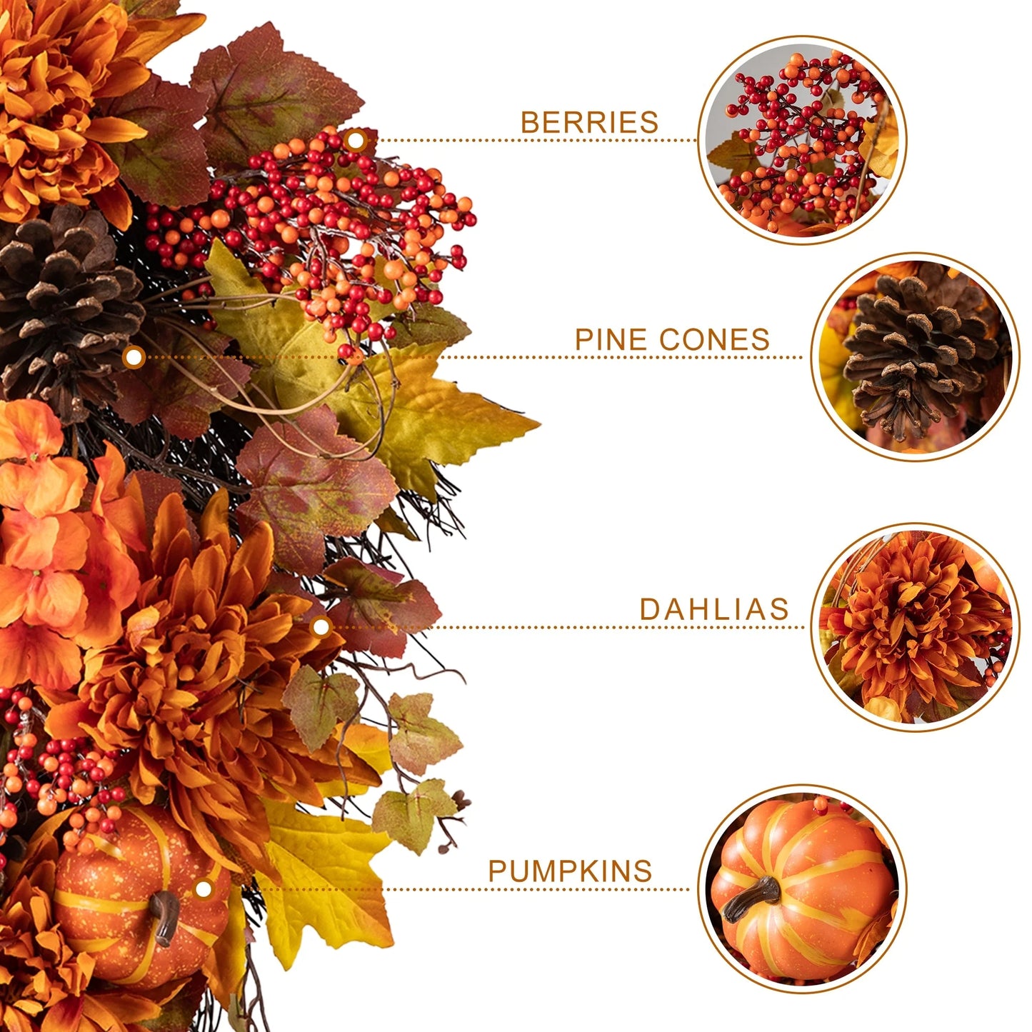 Glitzhome 26"H Fall Sunflower Pumpkin Lotus Leaf Teardrop Swag for Thanksgiving