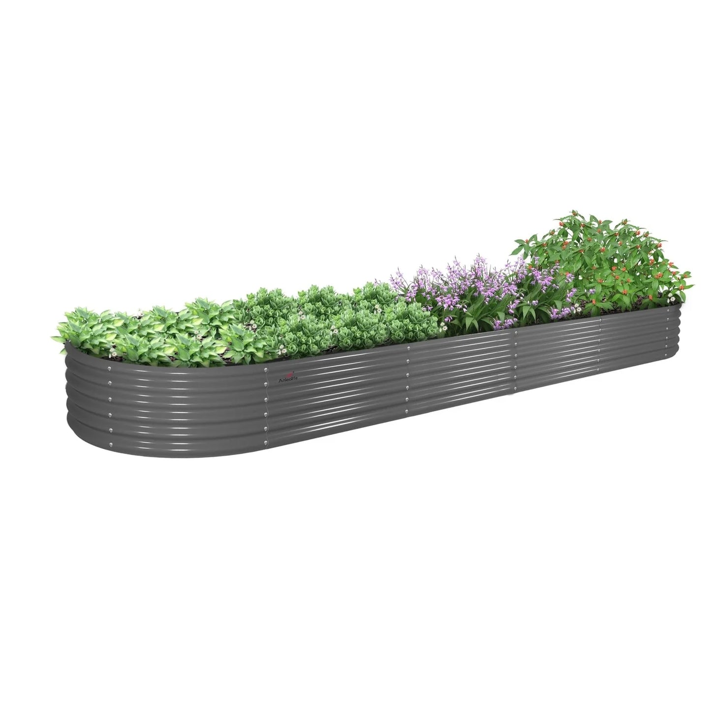 Outdoor 12 ft. x 3 ft. x 1.5 ft. Oval Extra Large Metal Anti-Rust Raised Garden Bed in Gray For Vegetables and Flowers