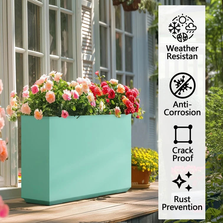 Metallic Heavy Planter for Outdoor Plants, 24.02" H x 30" W x 9.84" D	Tall and Long Metal Divider Planter Box