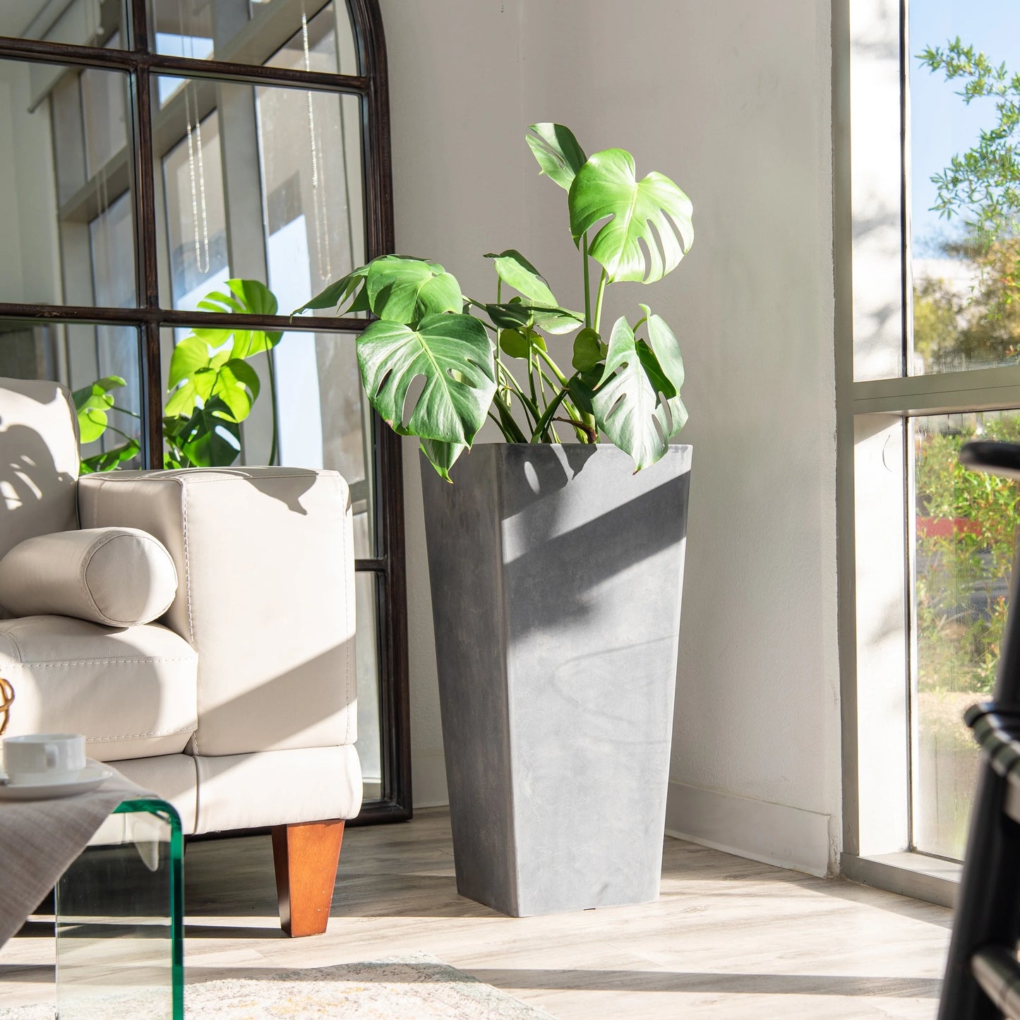 XBrand Modern 28-Inch Tall Square Modern Tapered Indoor & Outdoor Planter