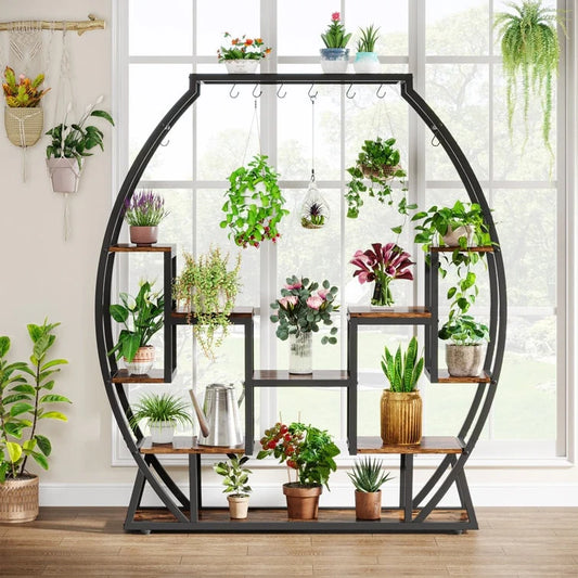 5-Tier Indoor Plant Stand, 69.69 Inches Tall Plant Shelf with 8 Hanging Hooks
