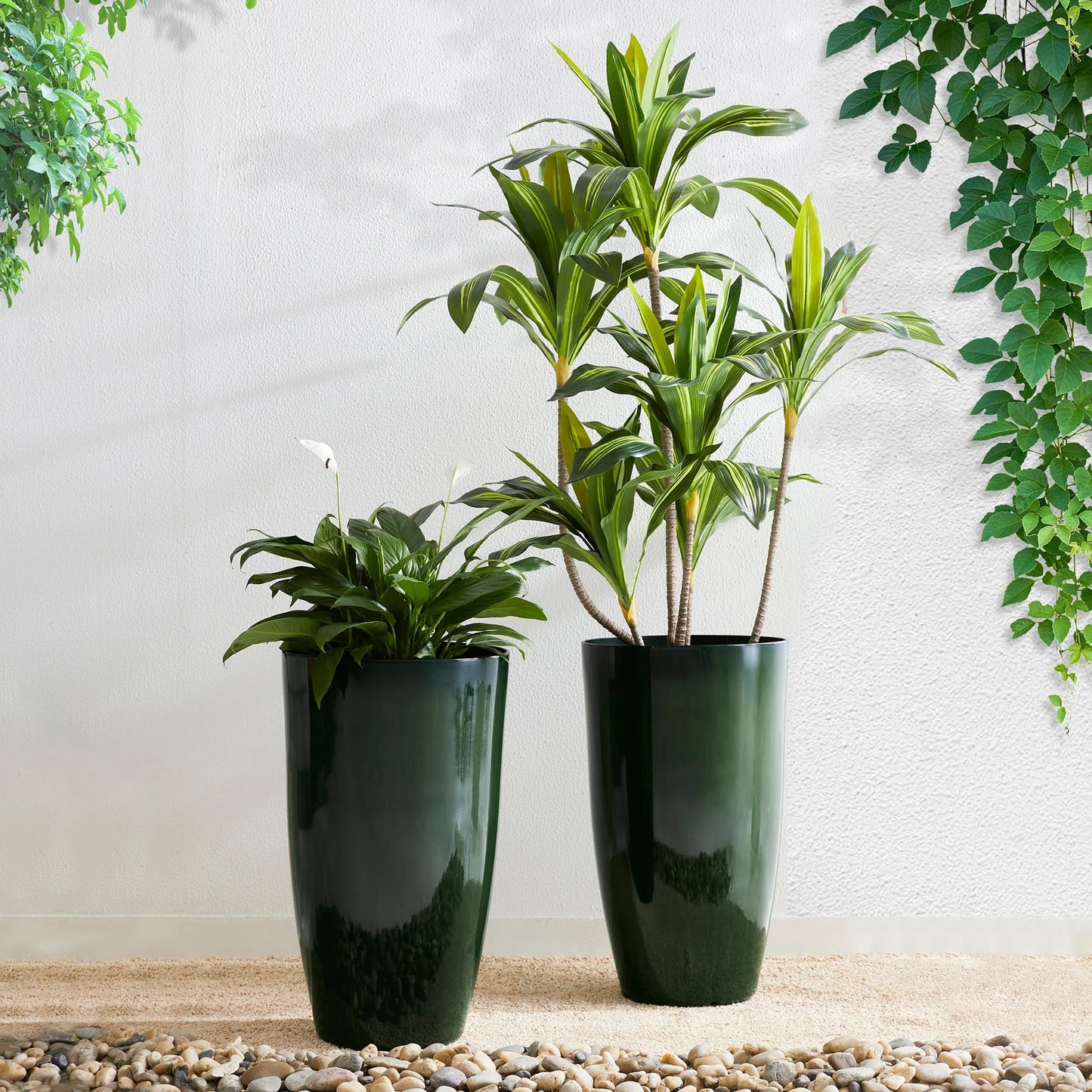 Glitzhome 23.5"H Set of 2 Oversized Gradient Blue/Green Tall Plastic Planter