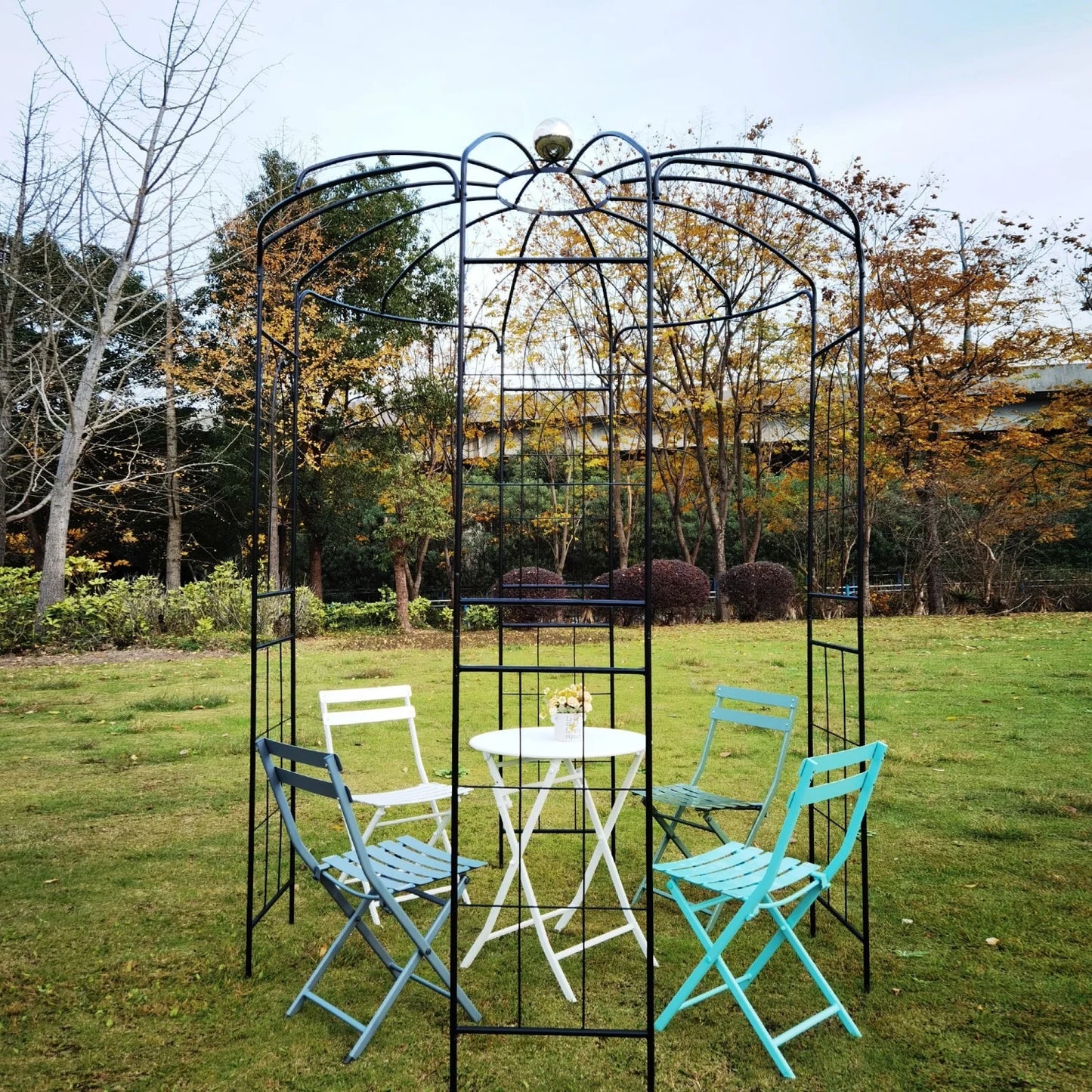 Metal Garden Arch Iron Arbor Trellis Birdcage Shape Pergola for Outdoor Ceremony, Wedding Pavilion