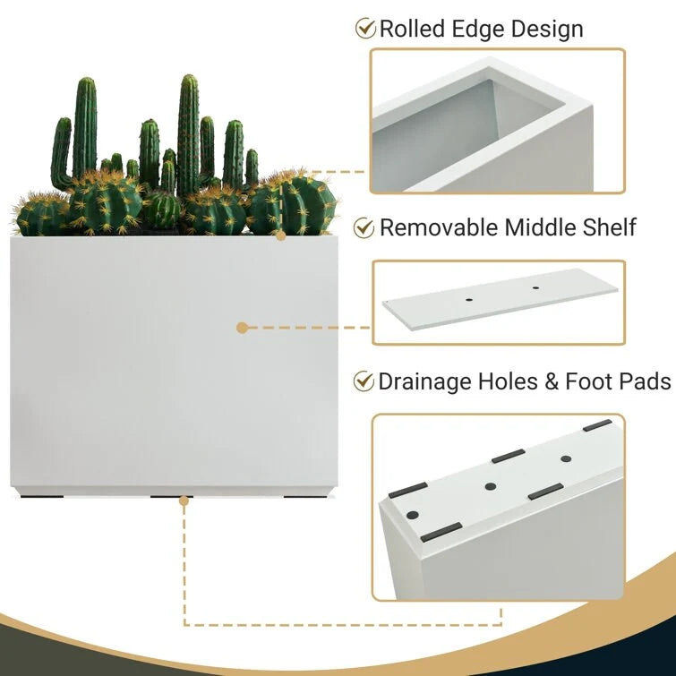 Metallic Heavy Planter for Outdoor Plants, 24.02" H x 30" W x 9.84" D	Tall and Long Metal Divider Planter Box