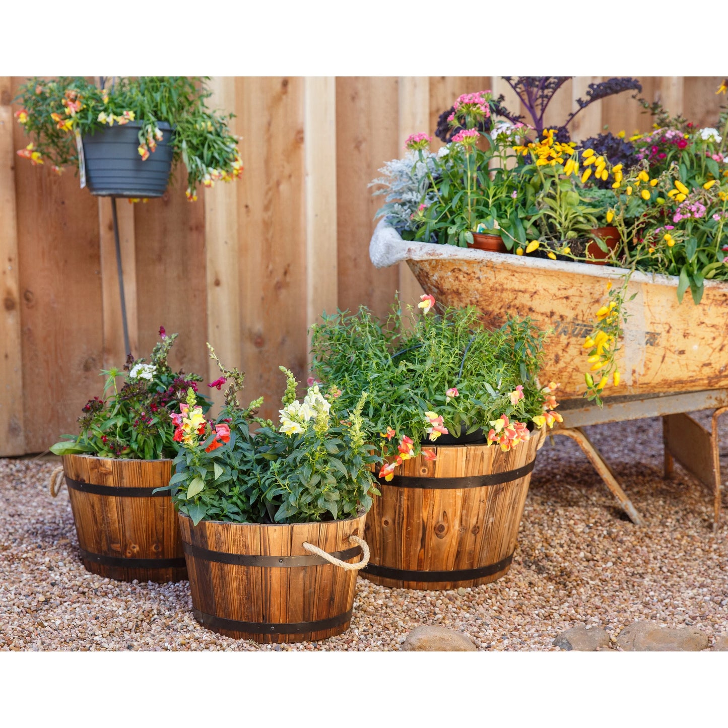 Leigh Country TX 93960 Half Barrel Bucket Wood 3Pc Planter Set