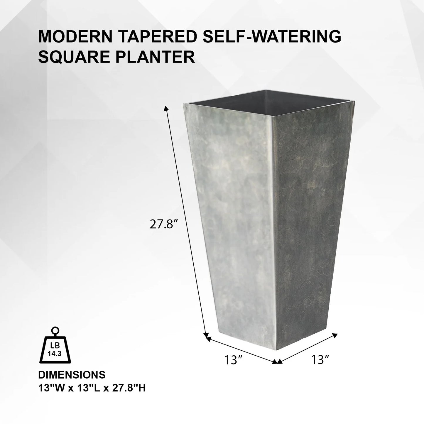 XBrand Modern 28-Inch Tall Square Modern Tapered Indoor & Outdoor Planter
