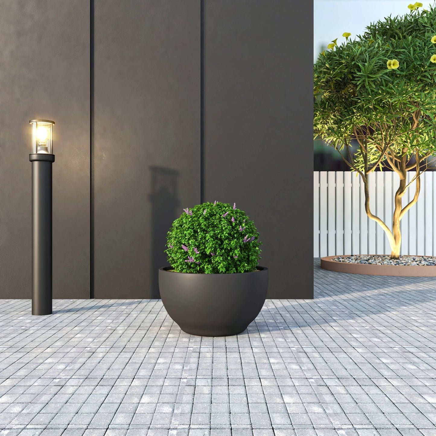 Grove Modern Round Fiberstone and MgO Clay Plant Pot with Drainage Holes for Indoor & Outdoor Home Office Yard Patio Decor