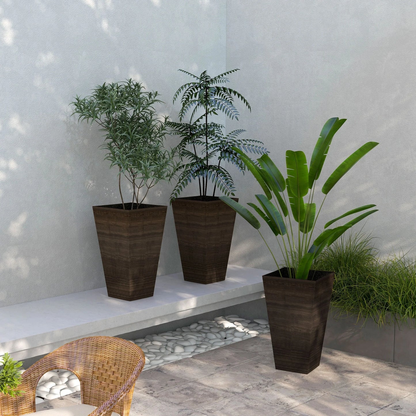 Outsunny 28" Tall Outdoor Planters, Set of 3 Large Taper Planters with Drainage Holes and Plug
