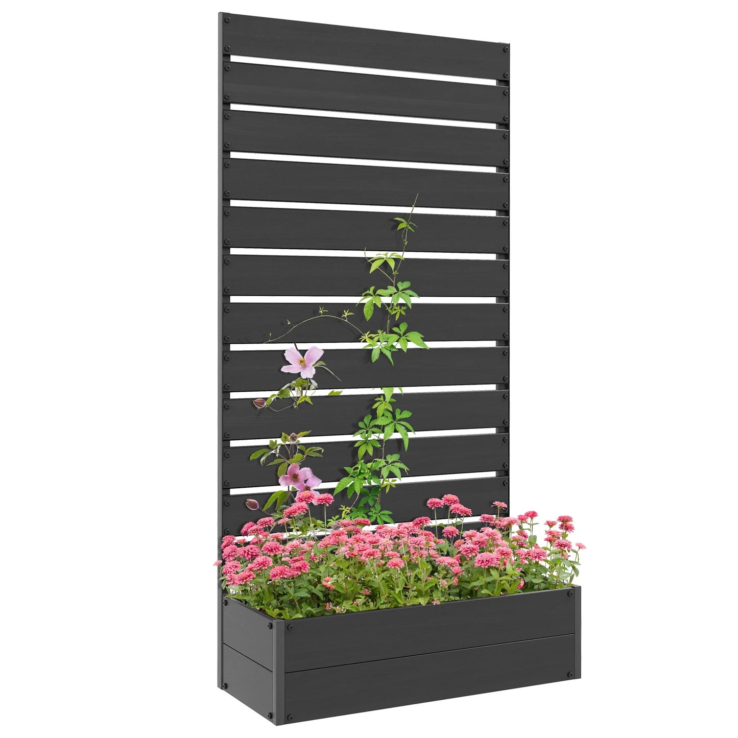 Outsunny Raised Garden Bed with Trellis for Climbing Plants, Planter Box with Self Draining Gap, Freestanding Trellis Planter