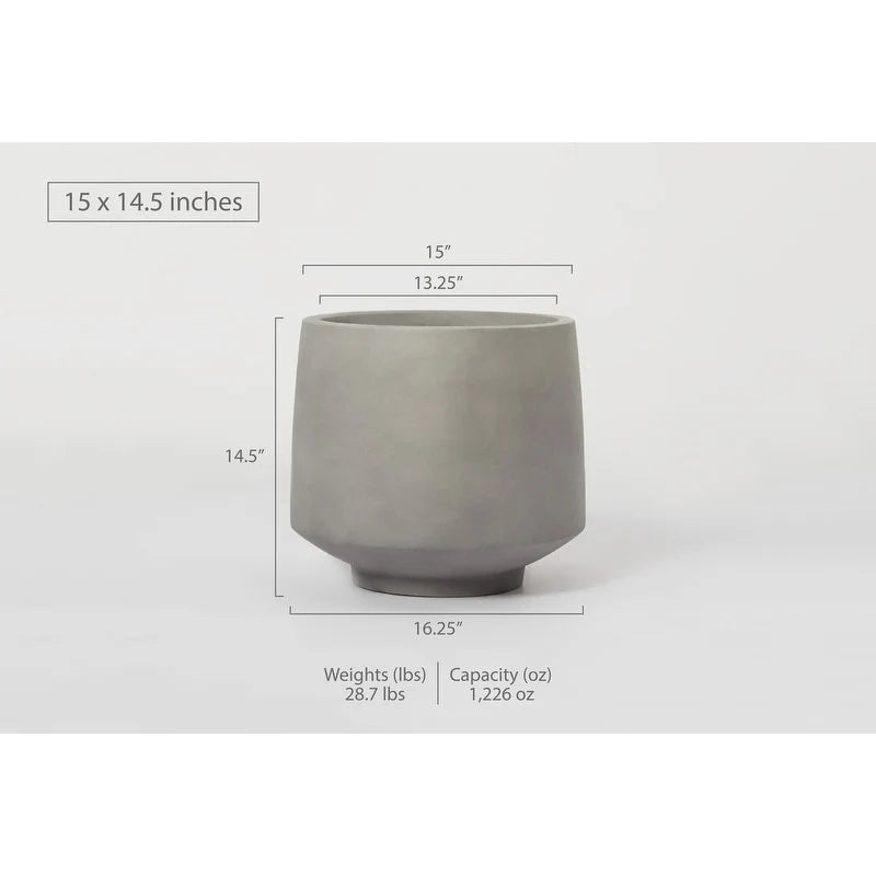 Indoor/Outdoor Large Minimalist Light Cement/ Concrete Lightweight Round Planter Pot - 15, 11 in
