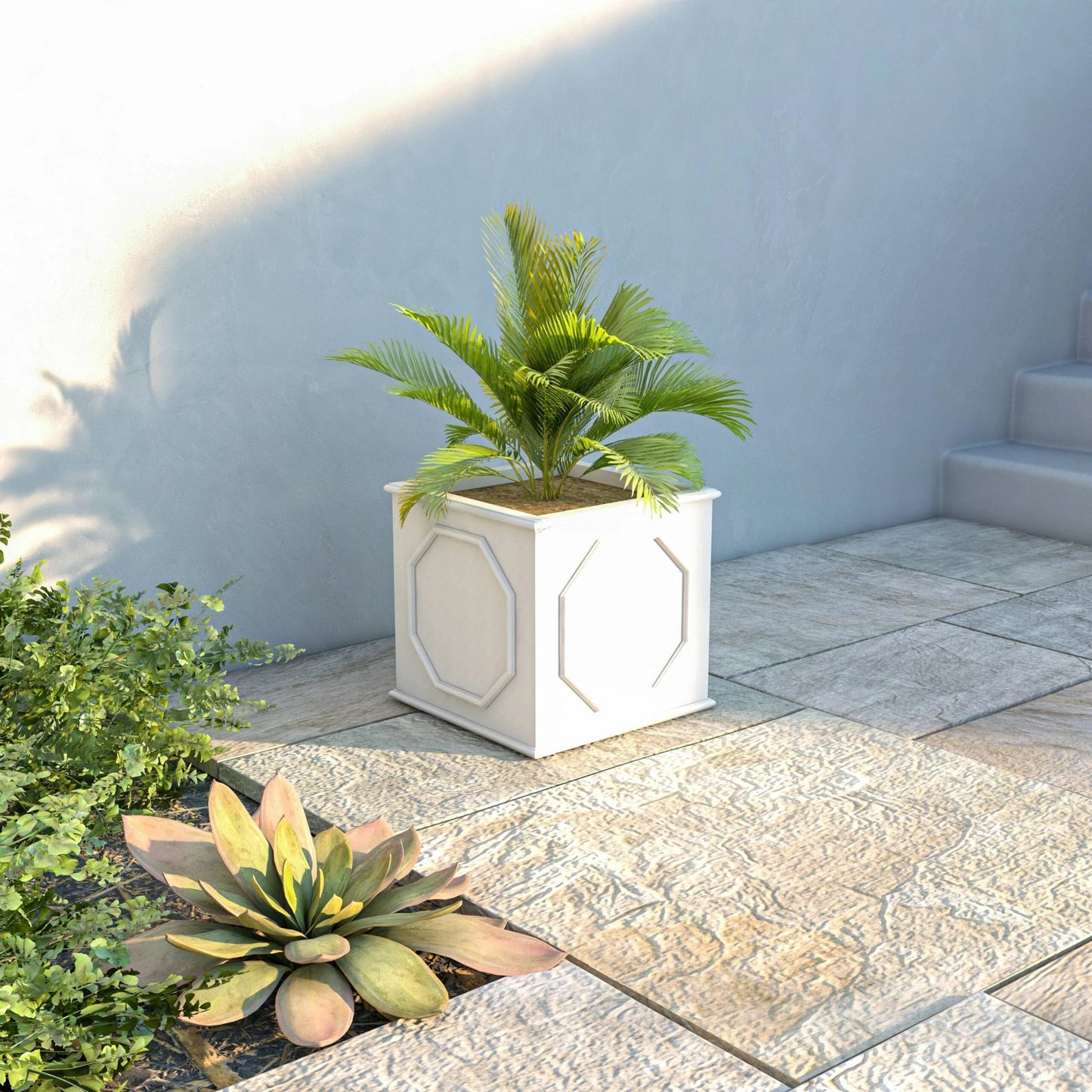 Sprout Modern Fiberstone and MgO Clay Square Planter Pot with Drainage for Home Garden Yard Patio Porch Office Decor