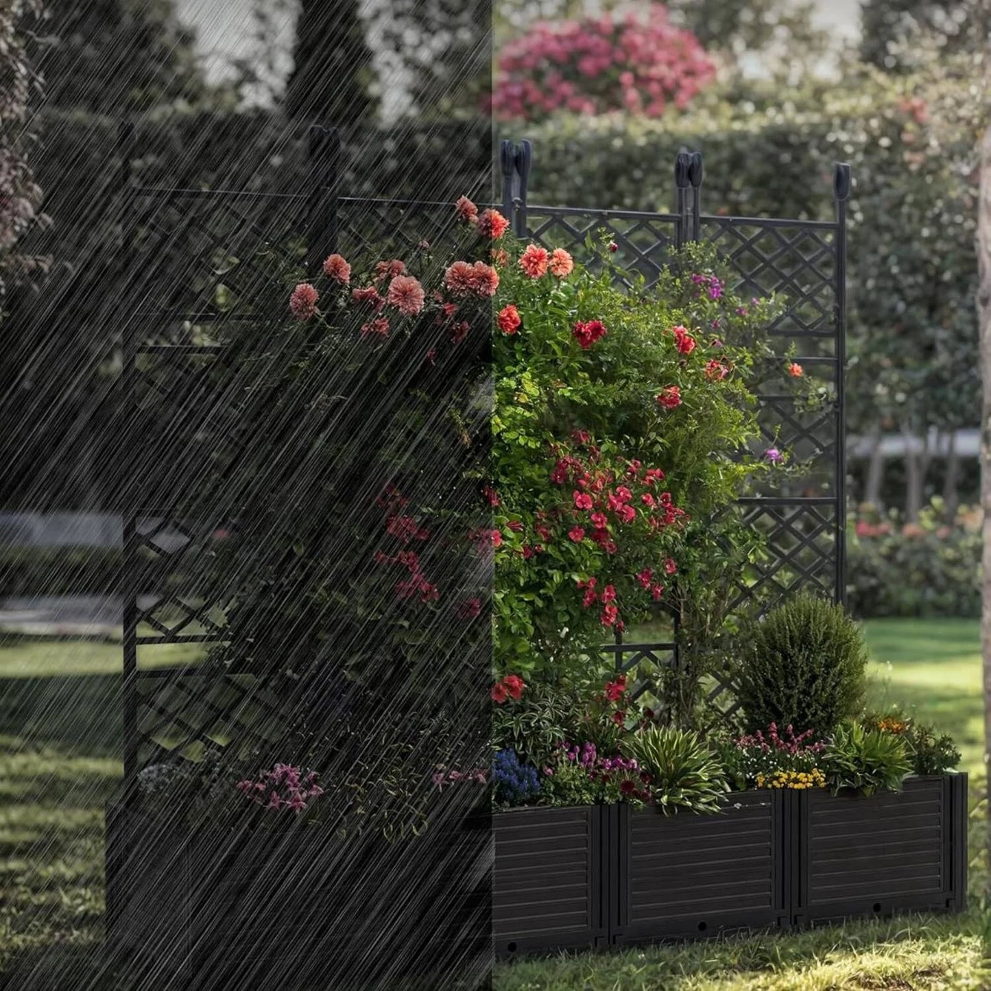 Plant Box, Raised Garden Bed with Trellis for Backyard Patio
