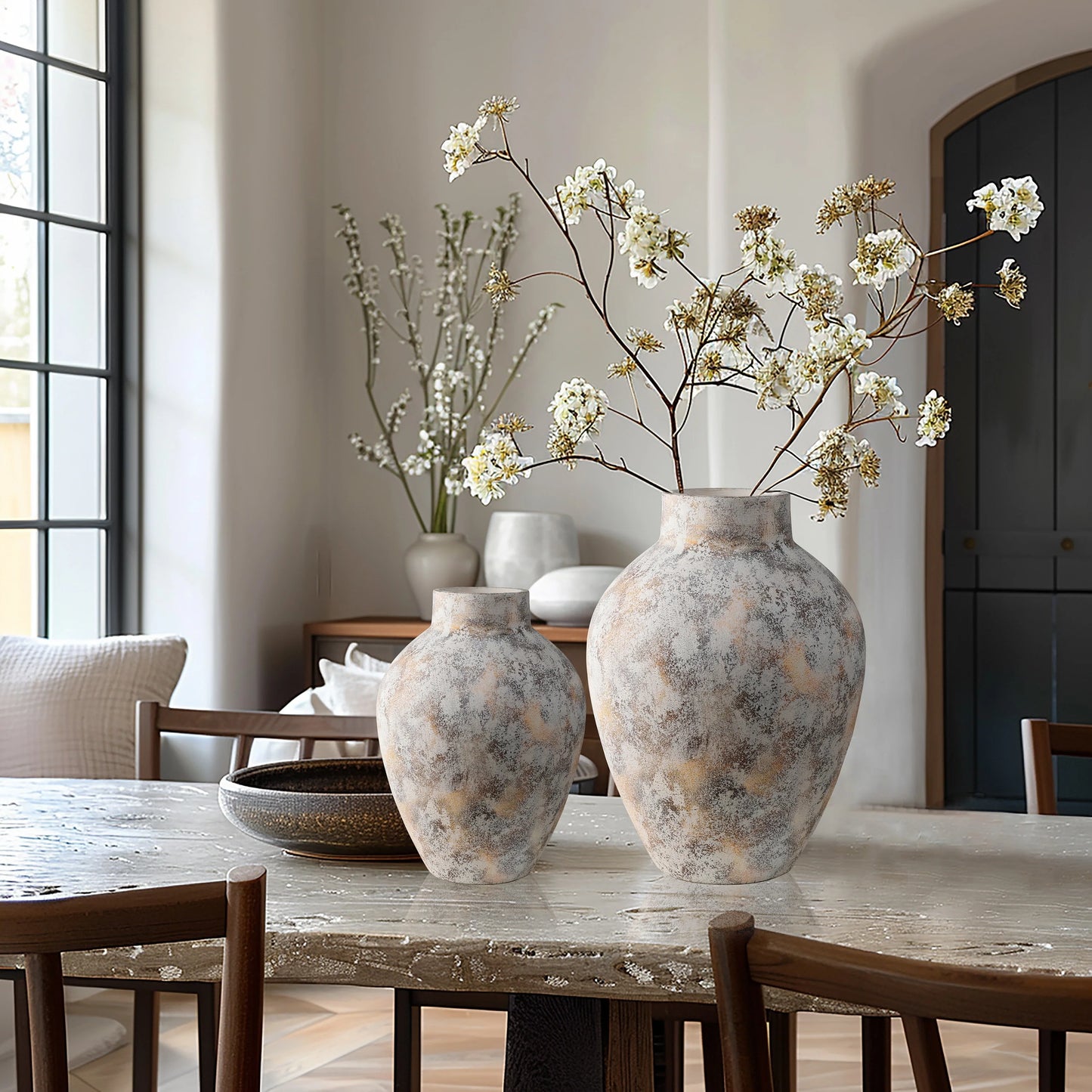 Marbled White Tall Round Stoneware Vase (Single)