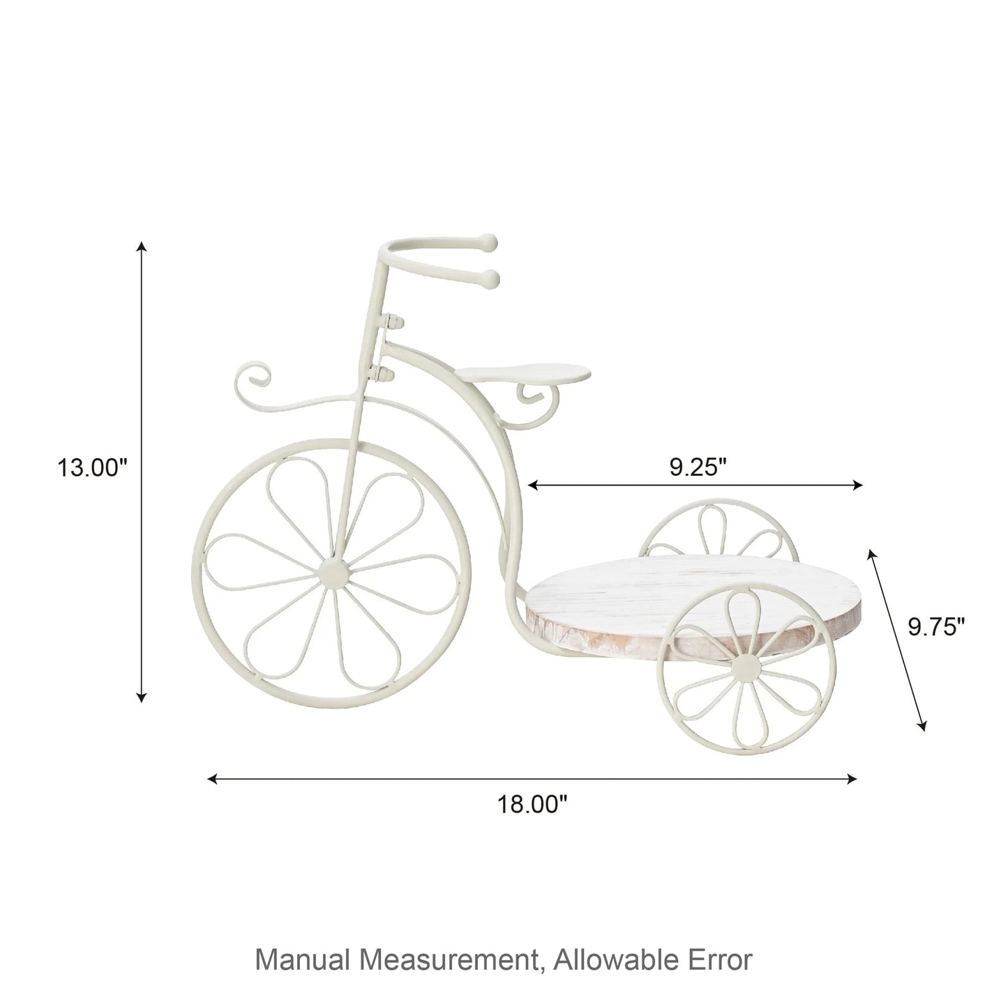 Glitzhome 24"L Spring Metal Tricycle Planter Stands Flower Pot Cart with Wood Trays