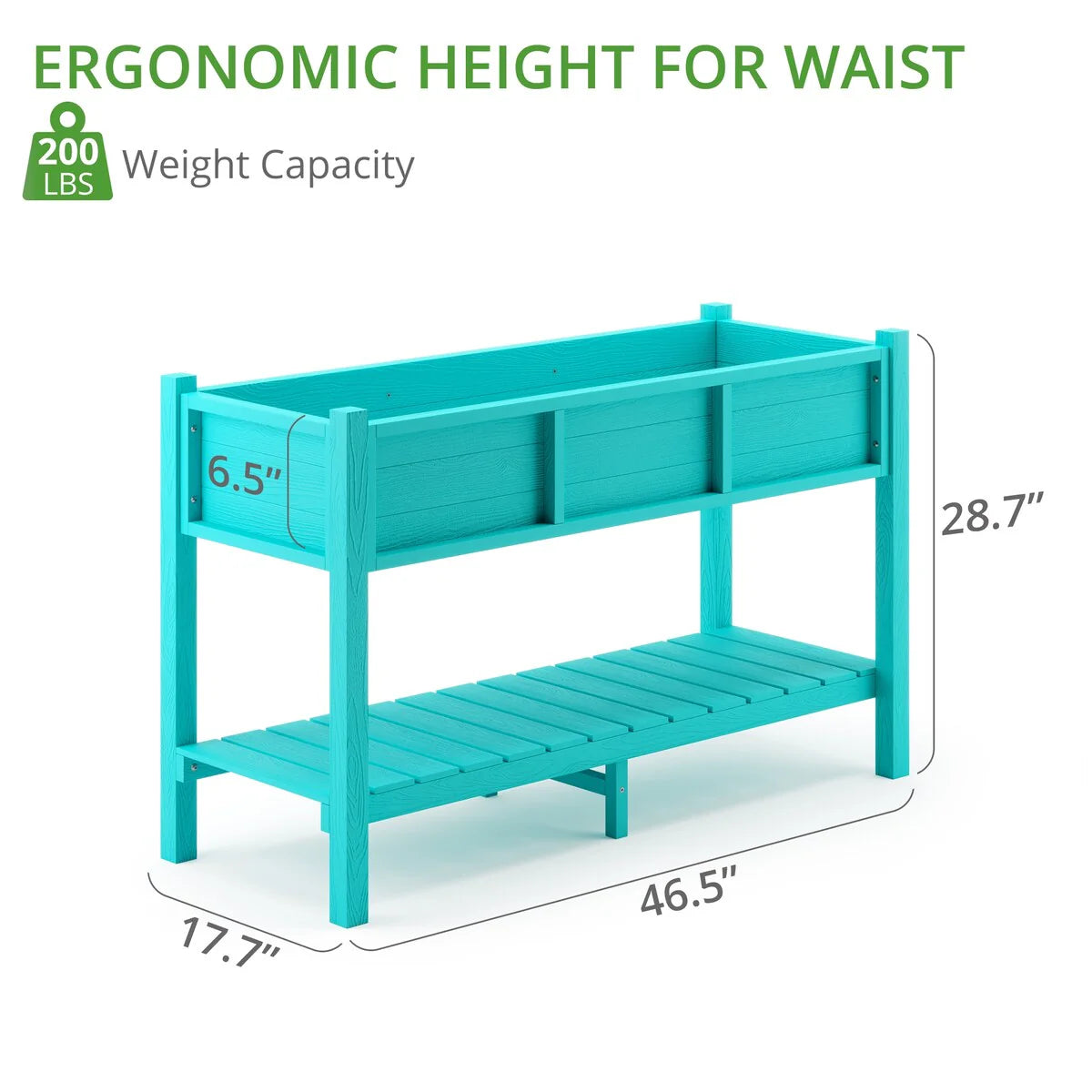 LUE BONA Patio Plastic Raised Elevated Garden Bed HDPS Planter Box Stand with Storage Shelf and Legs