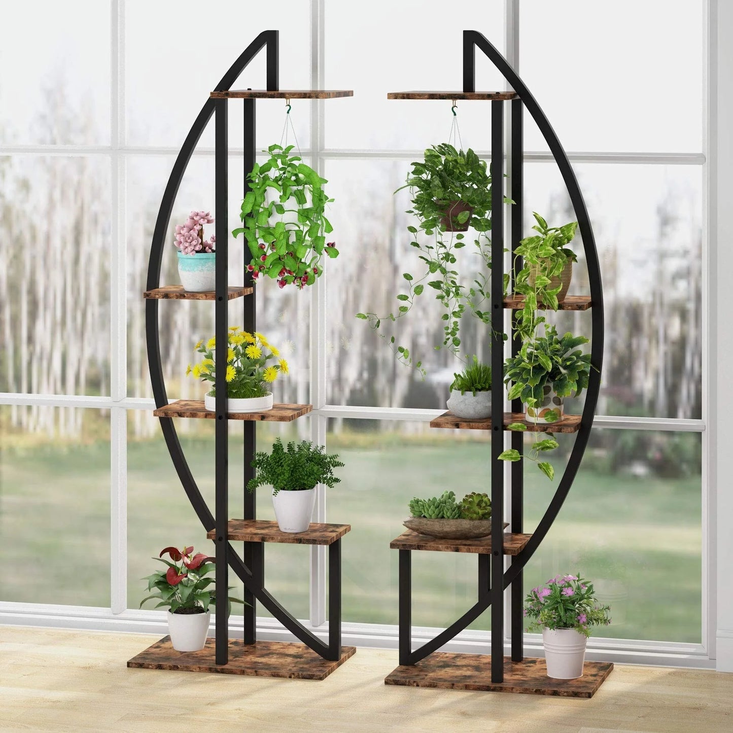Metal/ MDF 5-tier Curved Plant Stand (Set of 2)