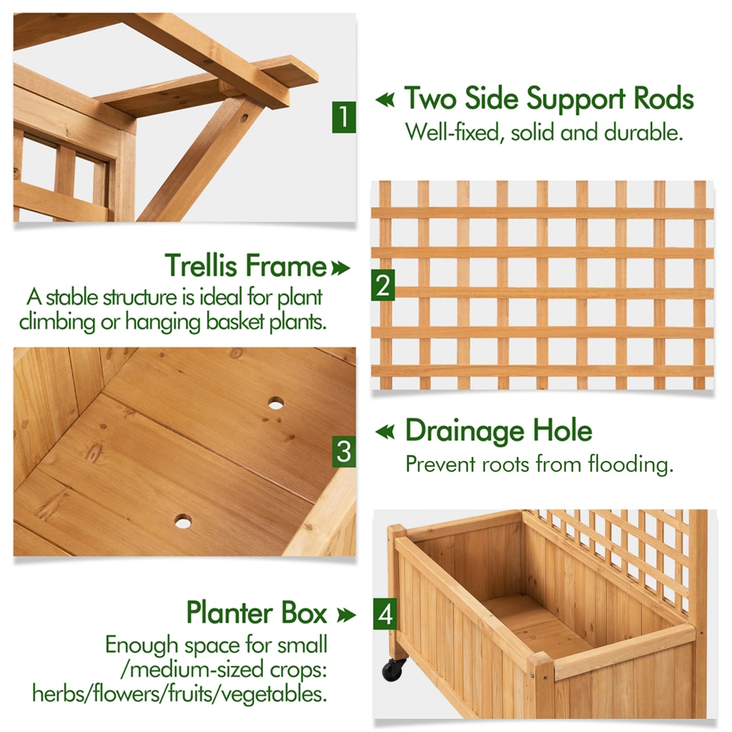 Yaheetech 72"H Wood Planter Raised Bed with Trellis Free Standing Planter Box for Garden Yard