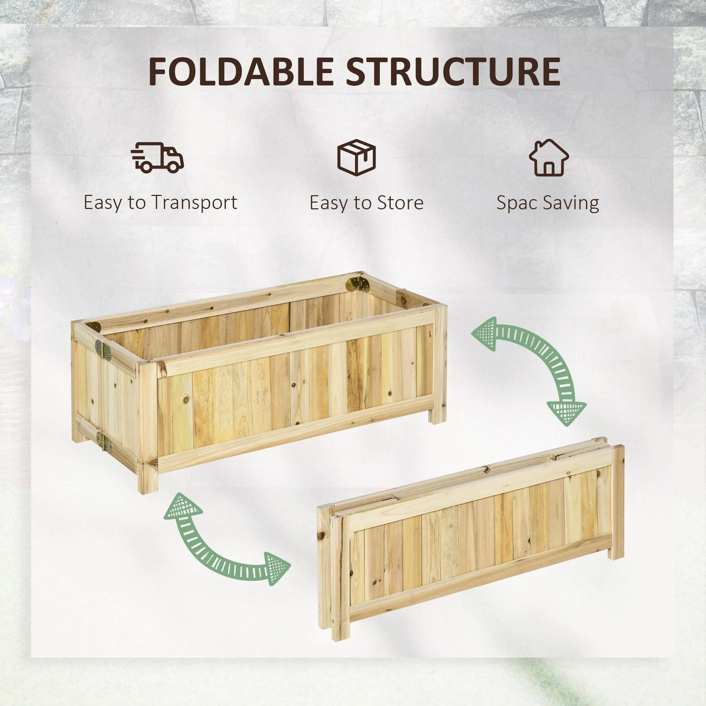 Outsunny 28'' x 12'' Foldable Raised Garden Bed, Elevated Planter Box, Wooden Planting Bed for Vegetables, Herbs, and Flowers