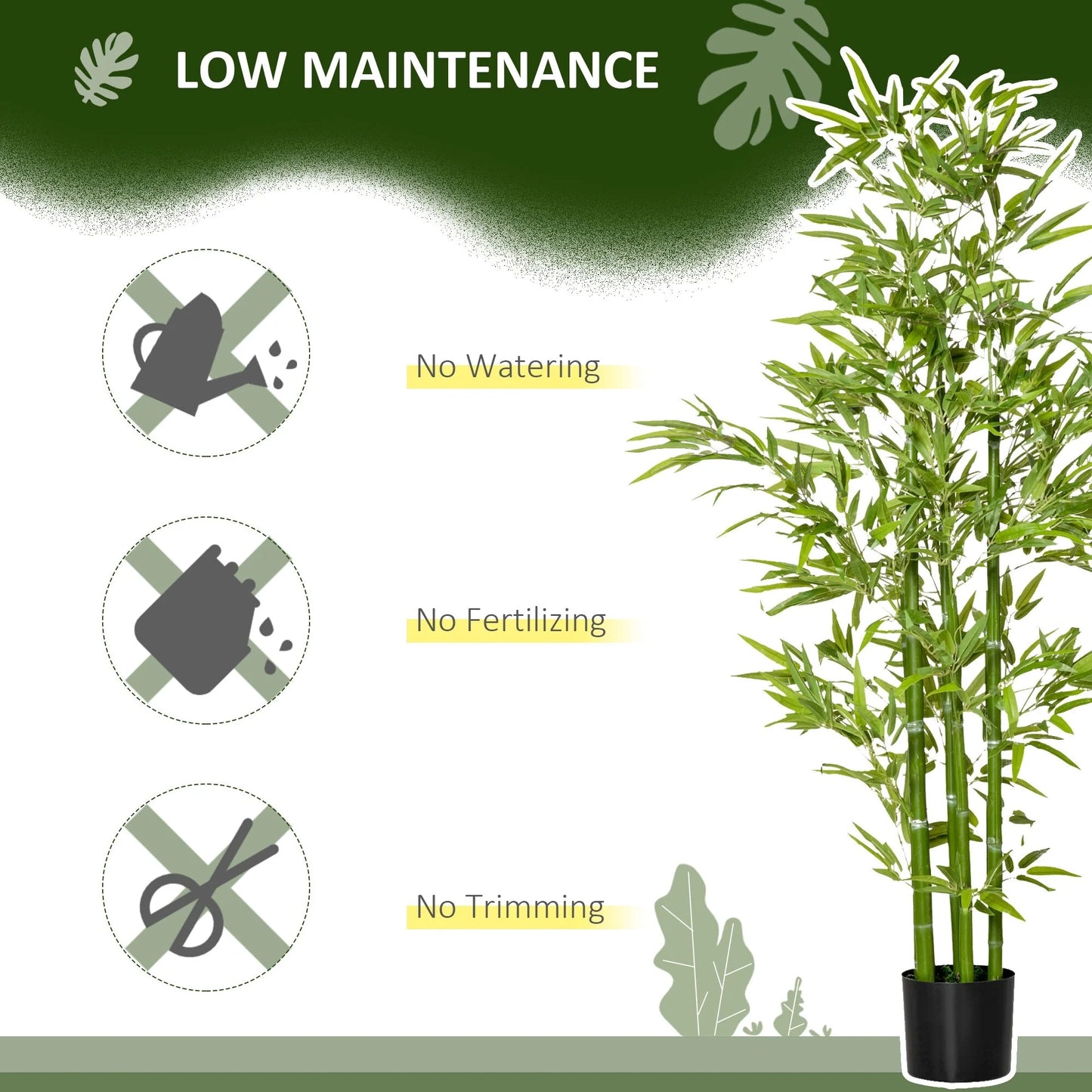 HOMCOM 5FT Artificial Bamboo Tree Faux Decorative Plant in Nursery Pot for Indoor Outdoor Décor - 6.75" x 6.75" x 59"