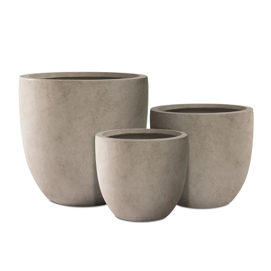 Kante 18", 14", 10"W Weathered Concrete Round Planters (Set of 3), Outdoor/Indoor, Modern, Lightweight