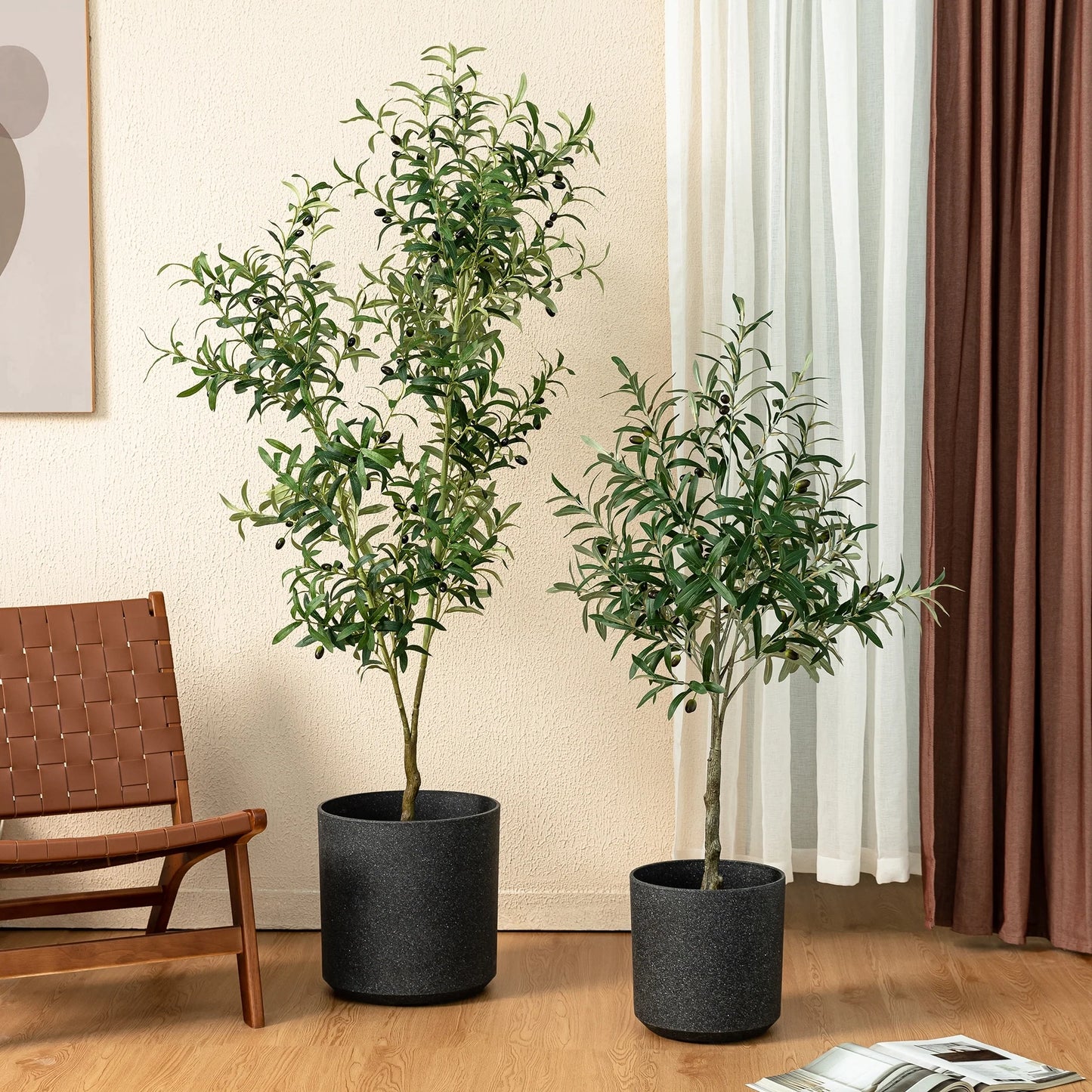 Glitzhome Real Touch Olive Artificial Tree With Black Pot