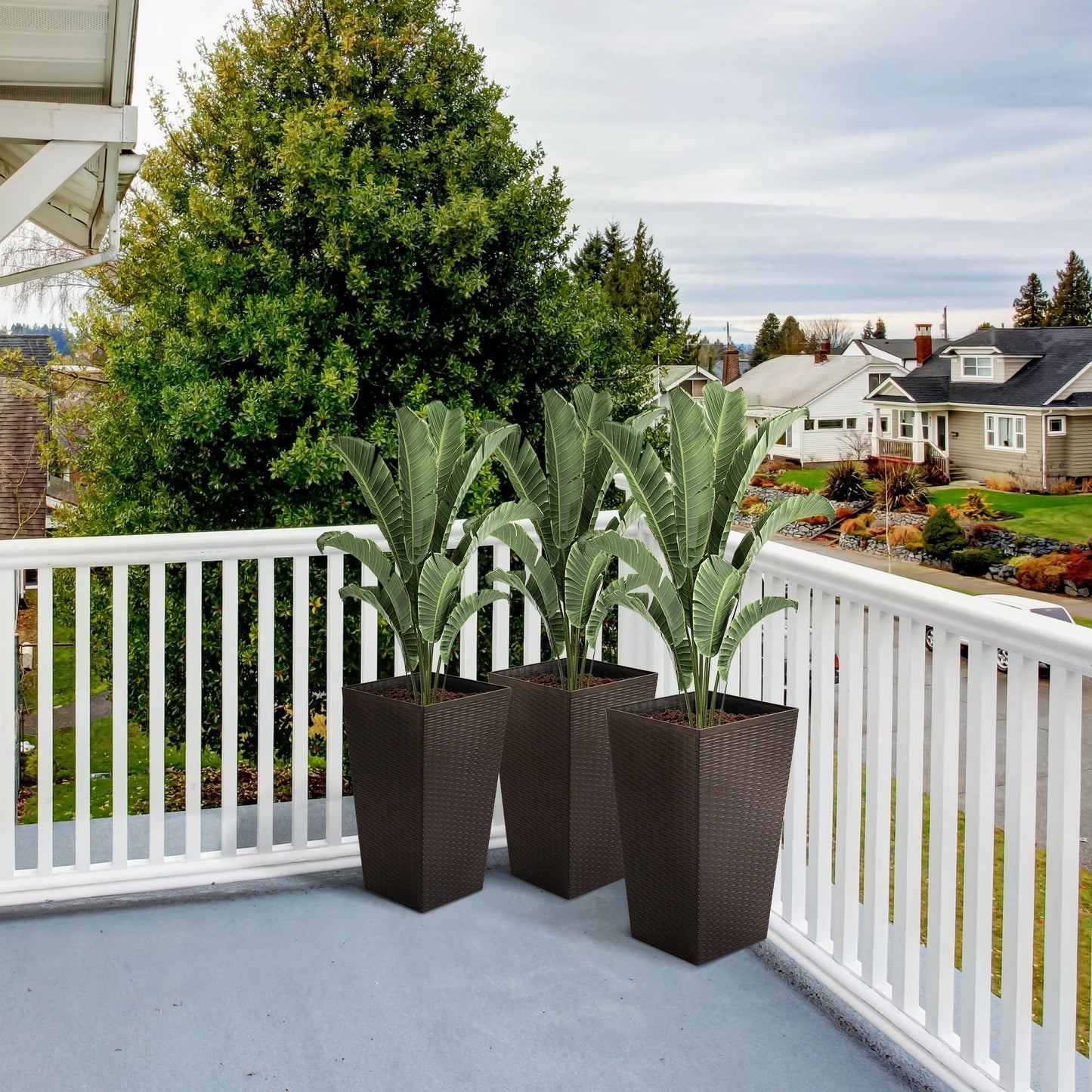 Outsunny Set of 3 Tall Planters, Outdoor & Indoor Flower Pot Set for Front Door, Entryway, Patio and Deck