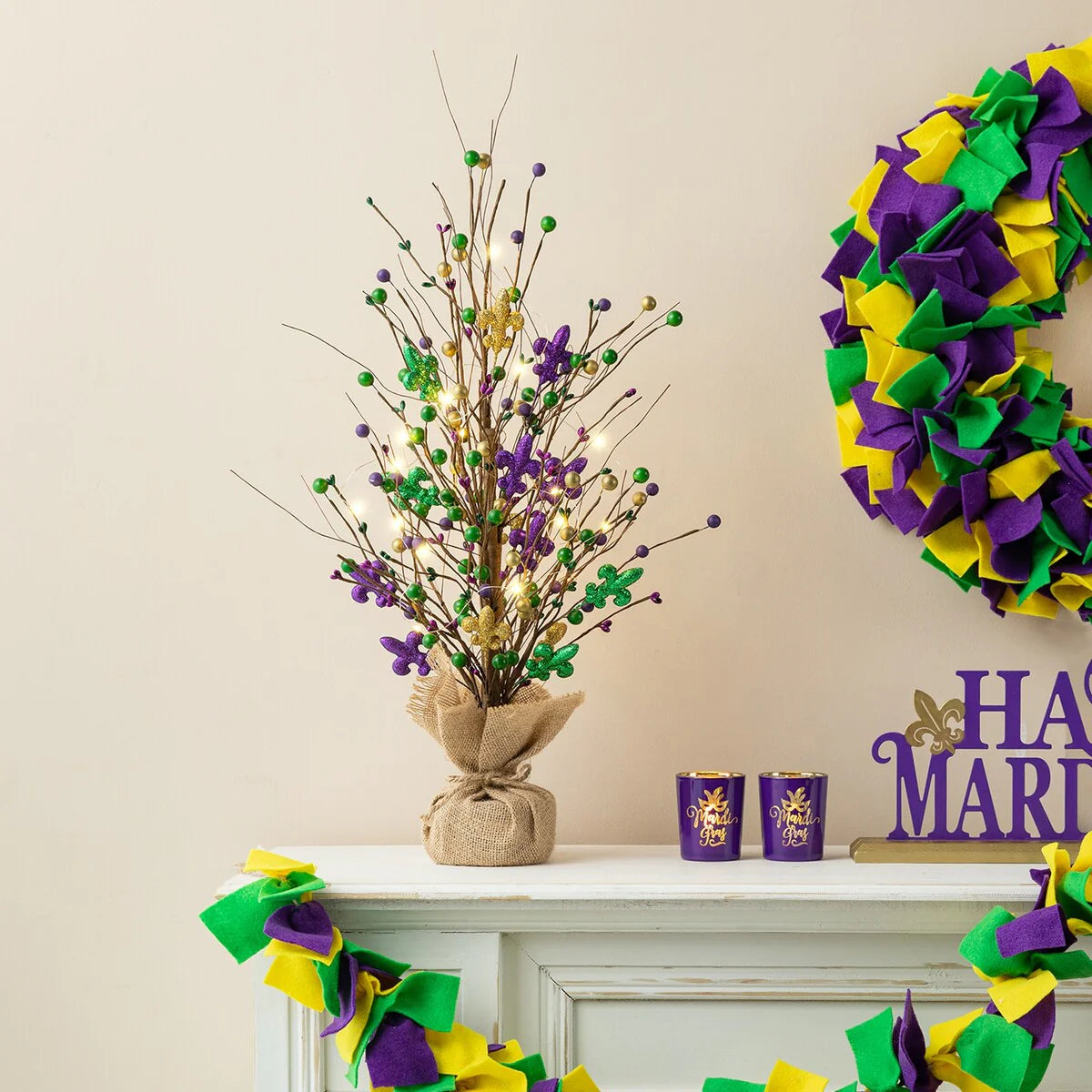 Glitzhome Heart Berry & Fleur-de-Lis Tree Valentine's & Mardi Gras Tree