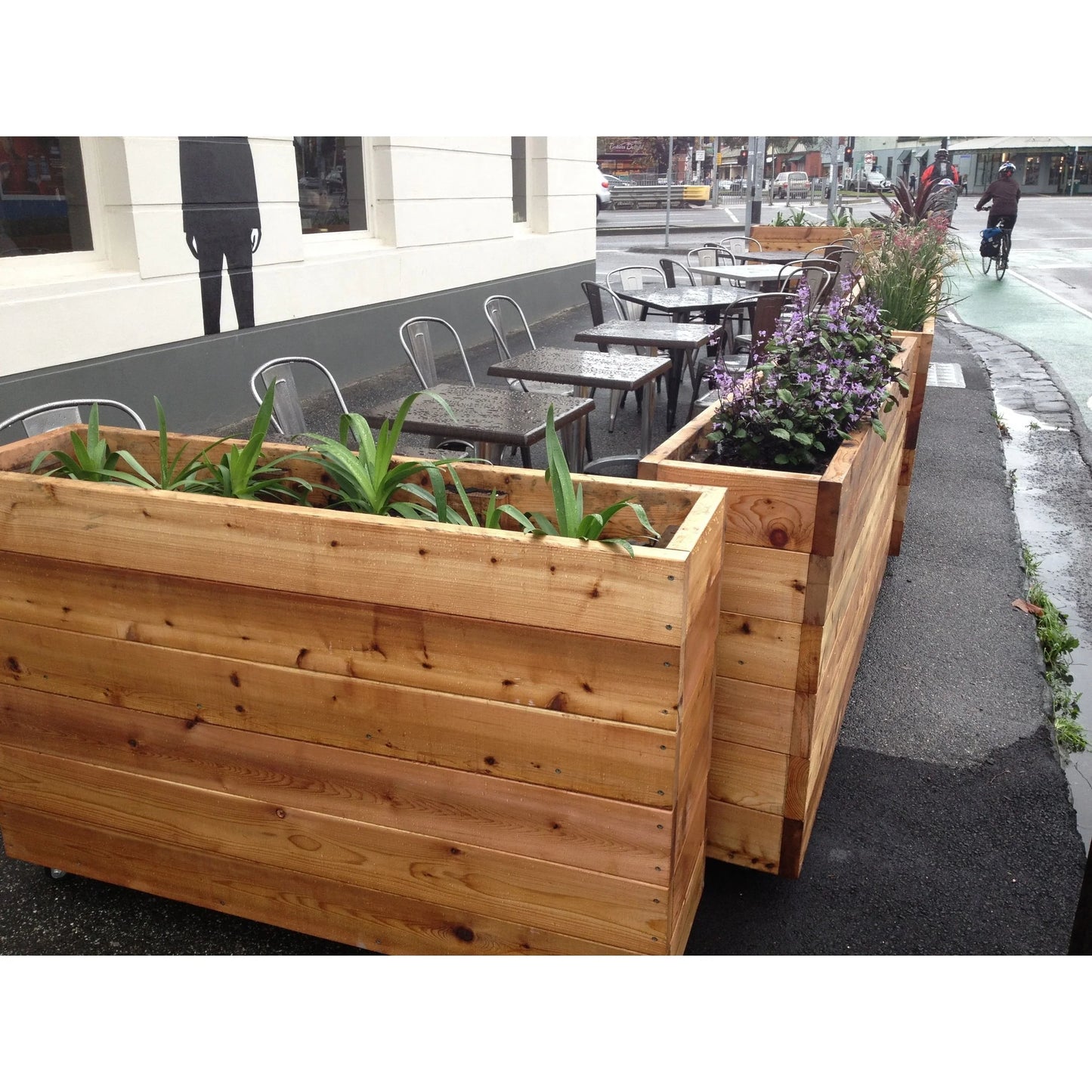 40inx12inx32in Solid Wood Rolling Planter Barrier - 1pc