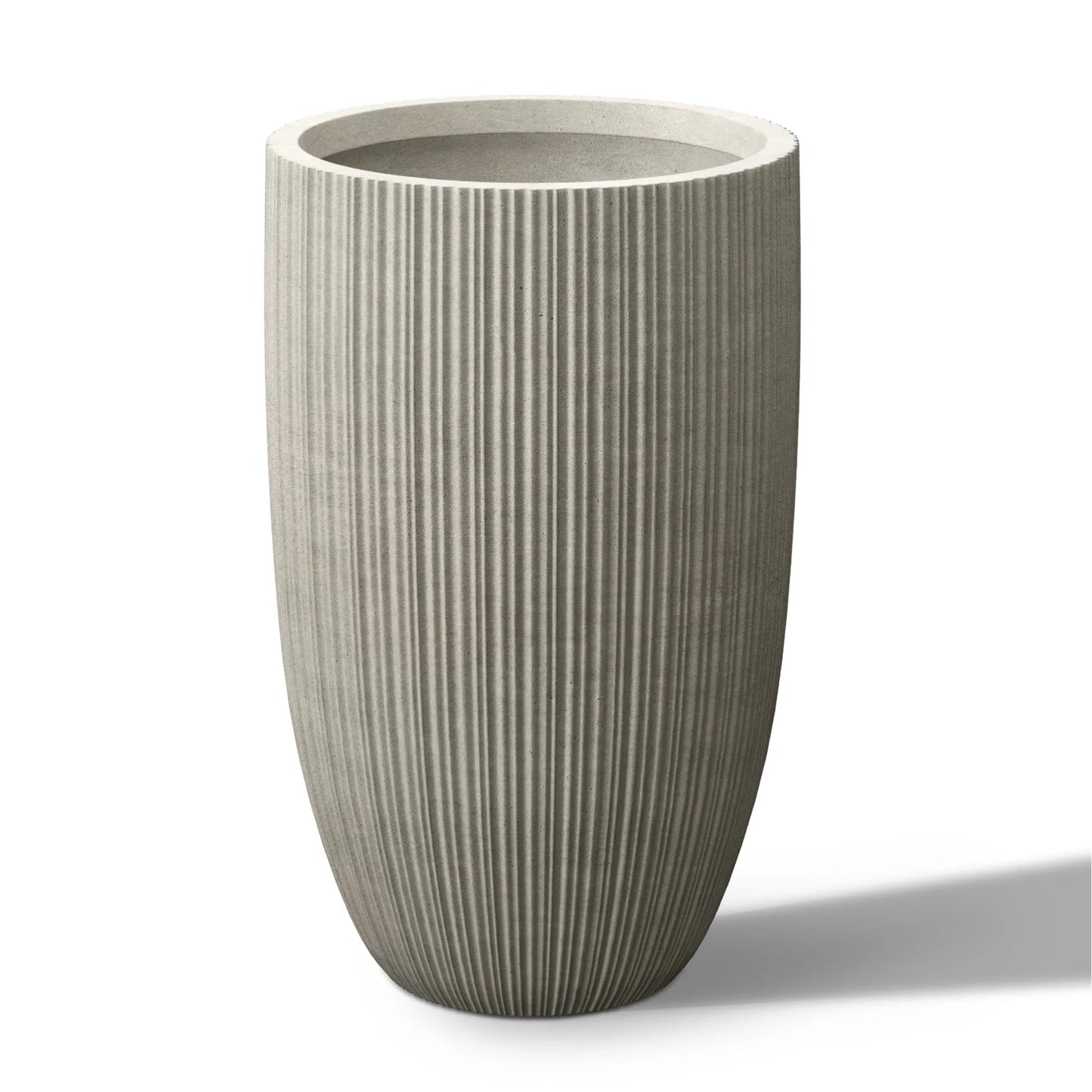 Textured Granite Gray Tall Concrete Round Plant Pots / Large Indoor and Outdoor flower Planters (13.5 Inch x 24.5 Inch)