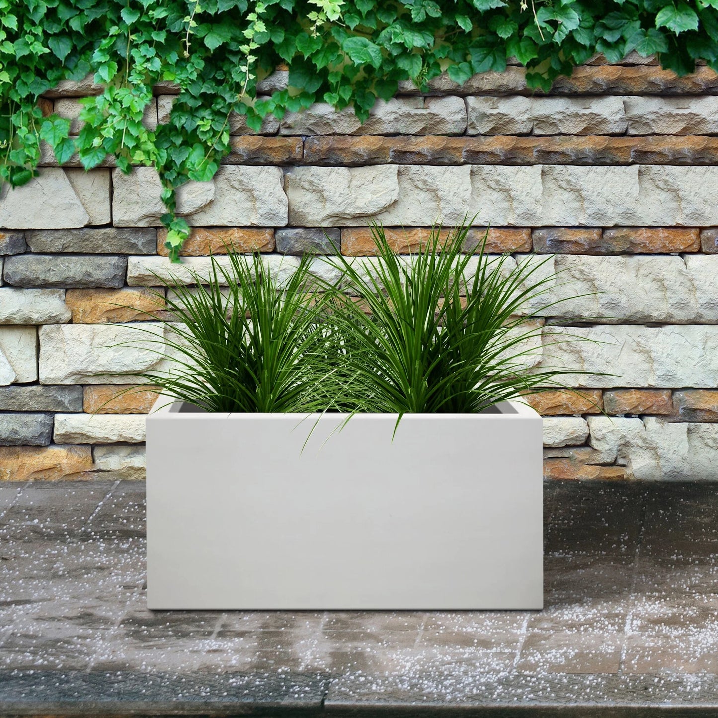 Kante Rectangular Pure White Concrete Metal Indoor Outdoor Planter Pot, w/ Drainage Hole for Patio, Home and Garden