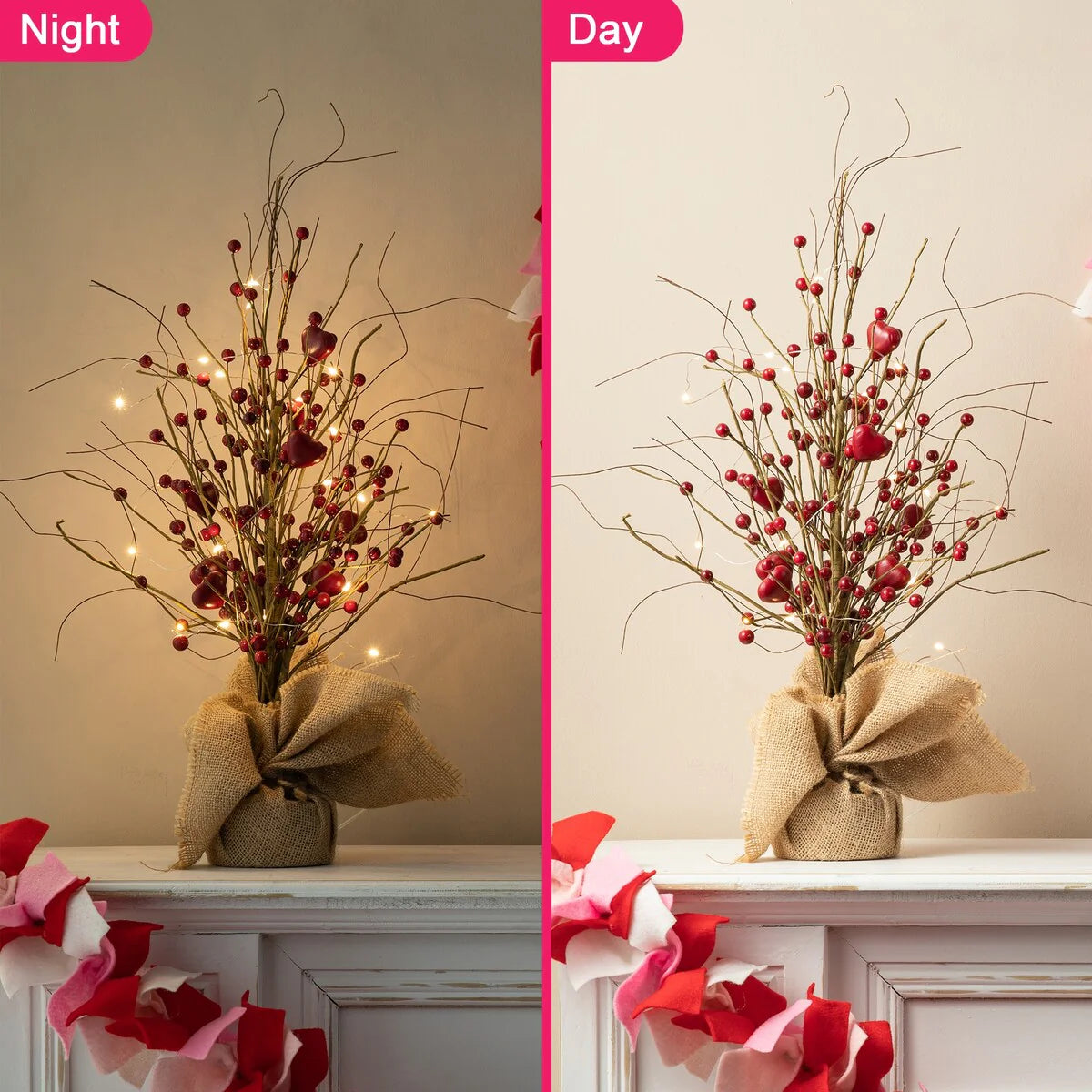 Glitzhome Heart Berry & Fleur-de-Lis Tree Valentine's & Mardi Gras Tree