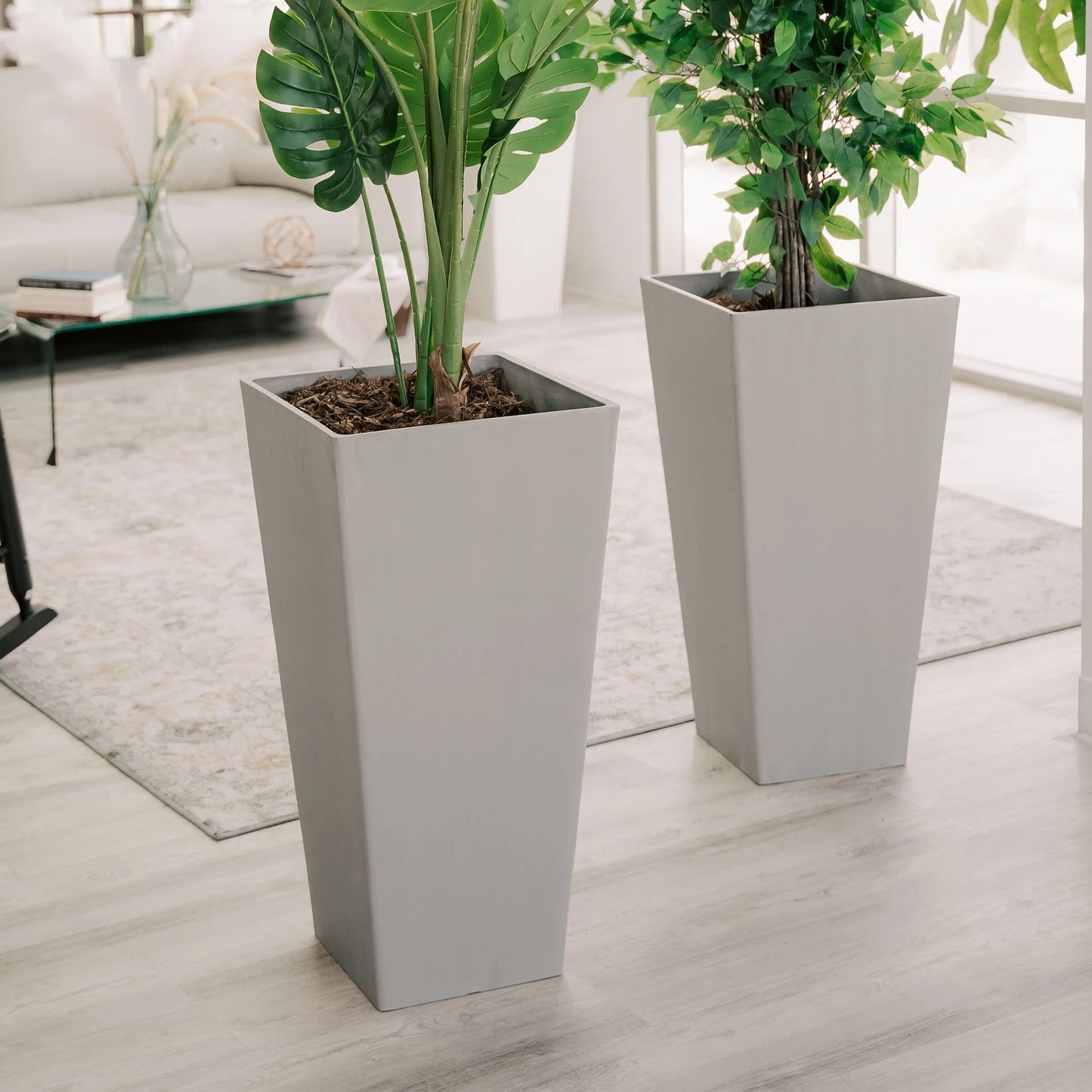 XBrand Modern Square Tapered Planter – 28" or 30" Tall, Indoor & Outdoor Use