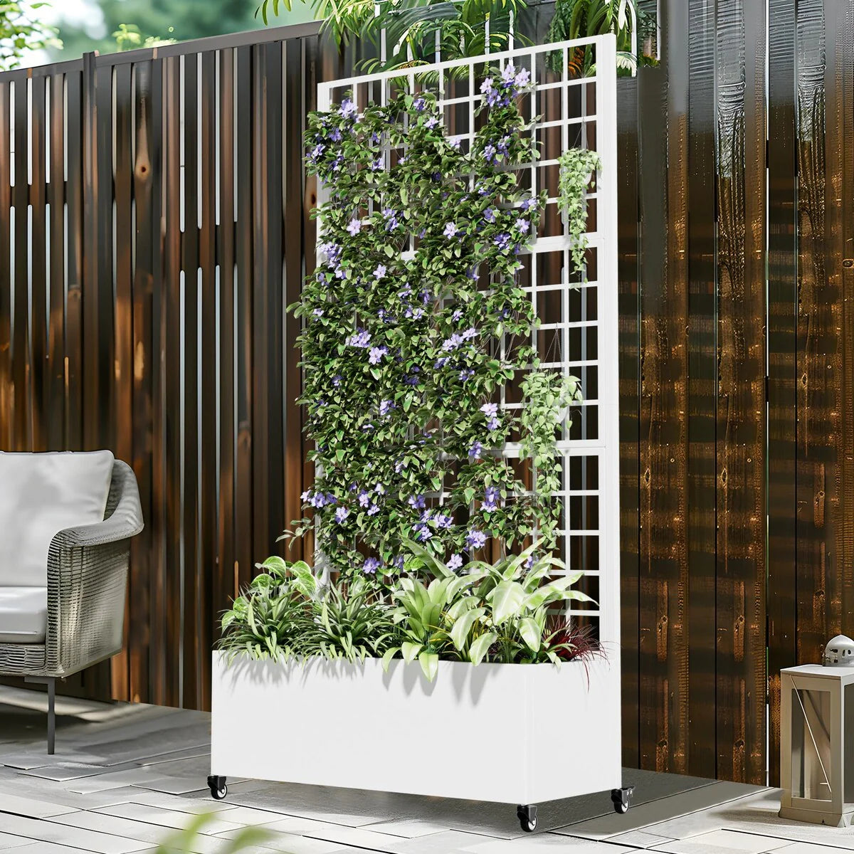 Movable Raised Garden Bed with Trellis and Lockable Wheels - 71*35