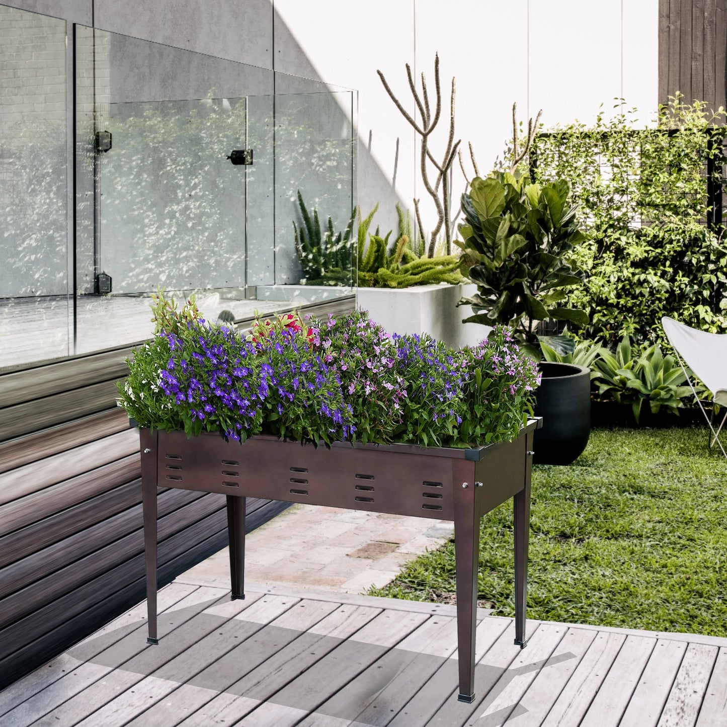 Brown Metal Rectangular Raised Garden Planter - 27.95" H x 39.57" W x 17.72" D