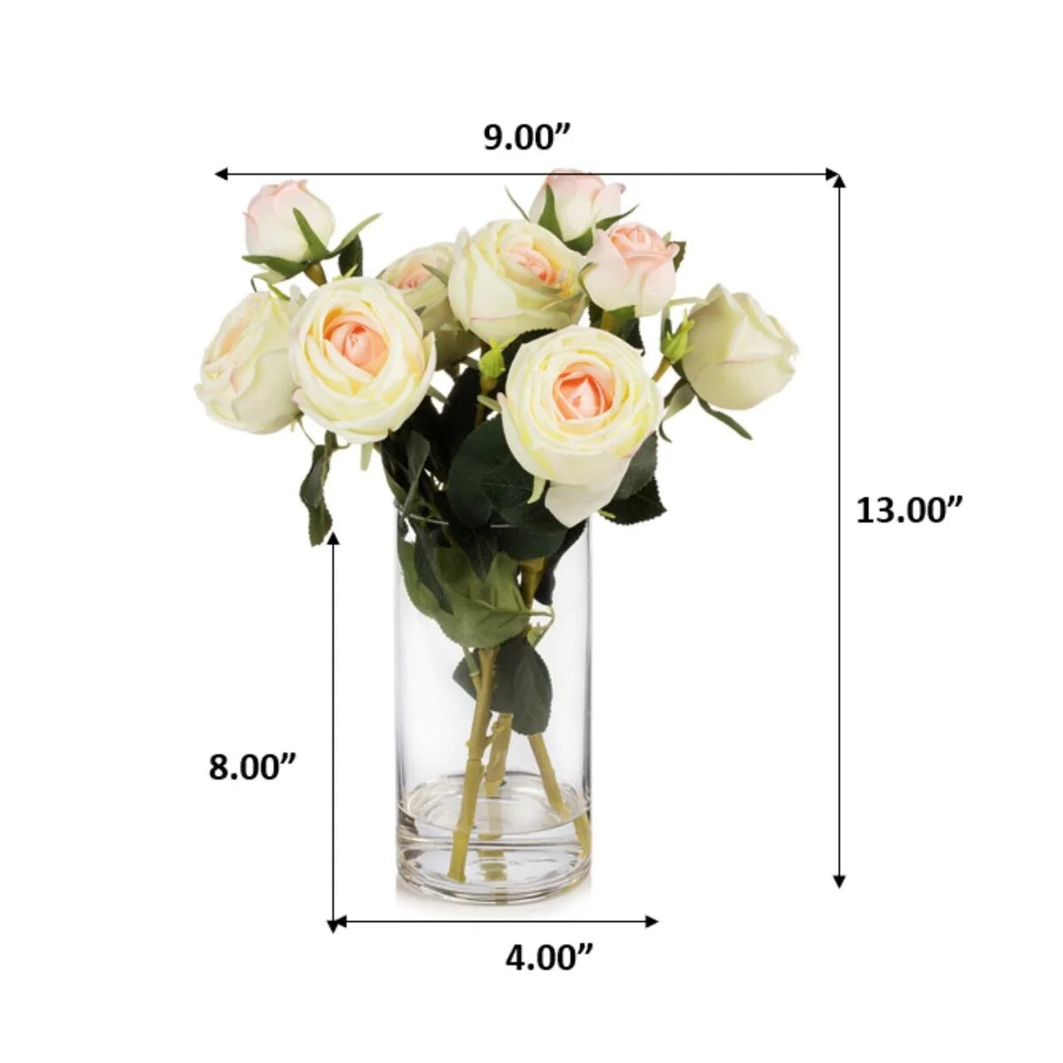 Enova Home Artificial Silk Rose Flowers in Clear Glass Vase with Faux Water for Home Office Wedding Decoration - N/A