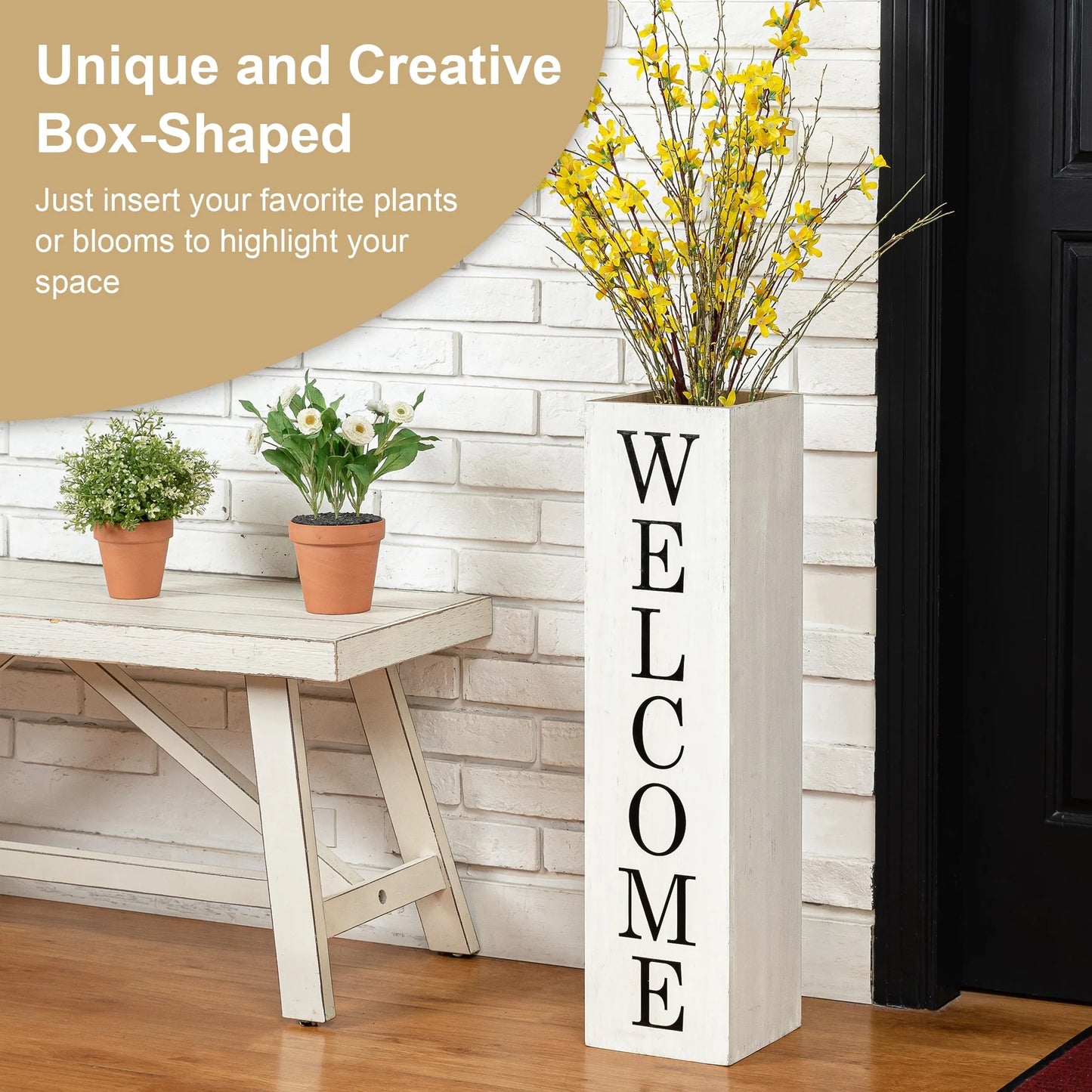 Glitzhome 30"H Rustic Welcome & Home or Welcome & Porch Double Sided Wooden Planter Sign Front Door Decor(2025 Quality-upgraded)