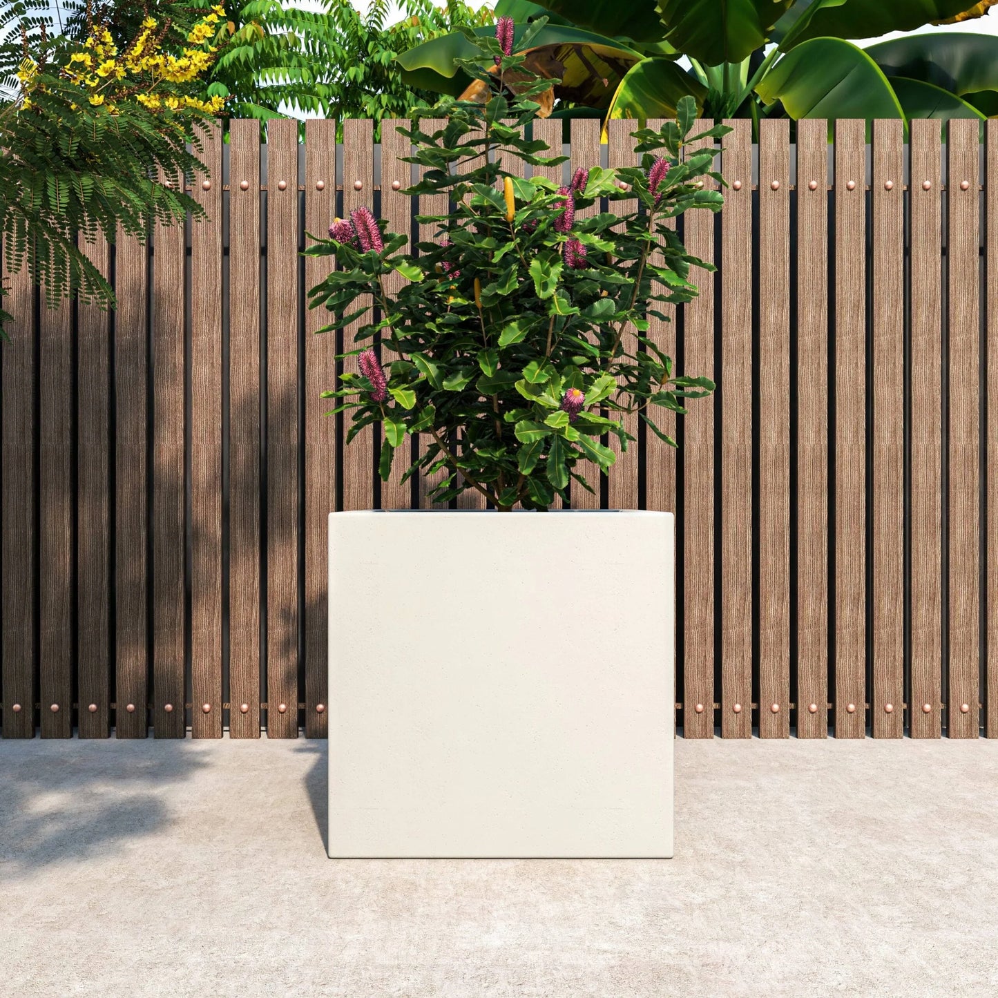 Fern Modern Square Fiberstone and MGO Clay Planter with Drainage for Indoor & Outdoor Home Office Patio Yard Decor