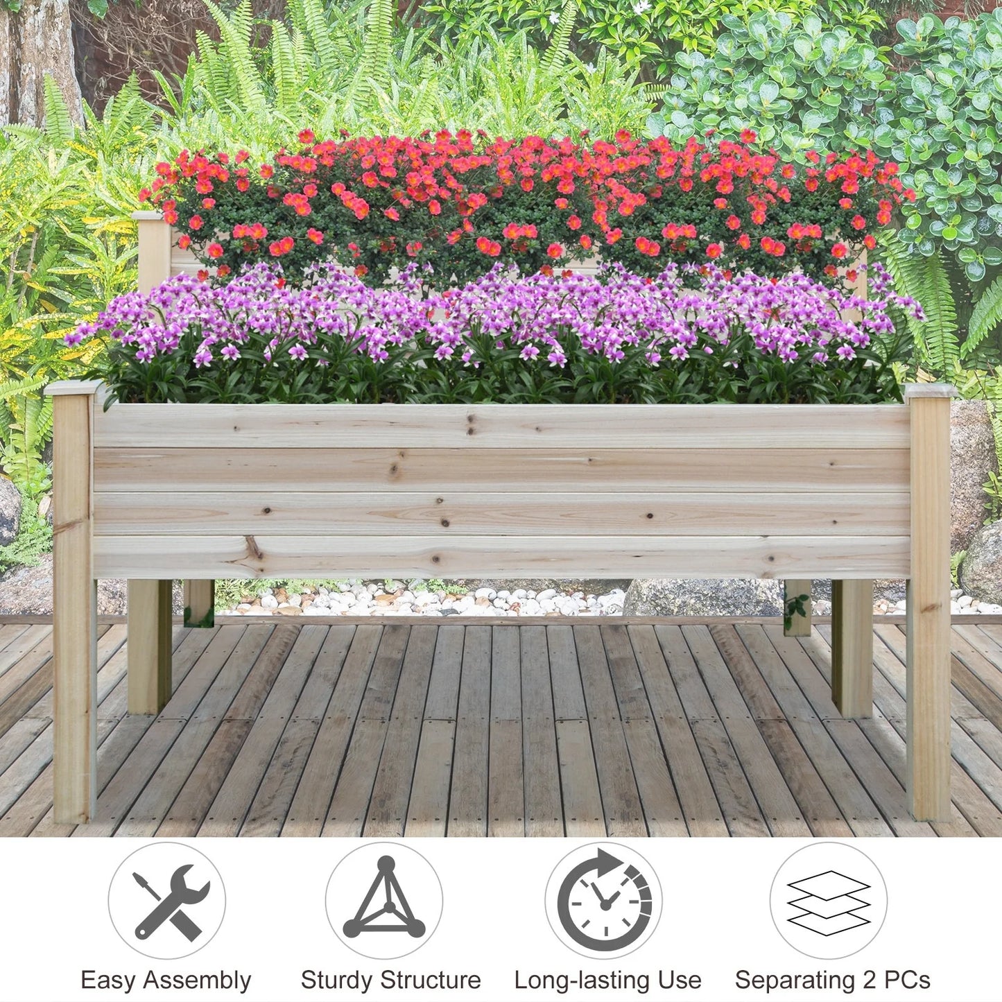 Outsunny 2-Level Raised Garden Bed Large Outdoor Planter Box with Drainage Holes, Thick Legs