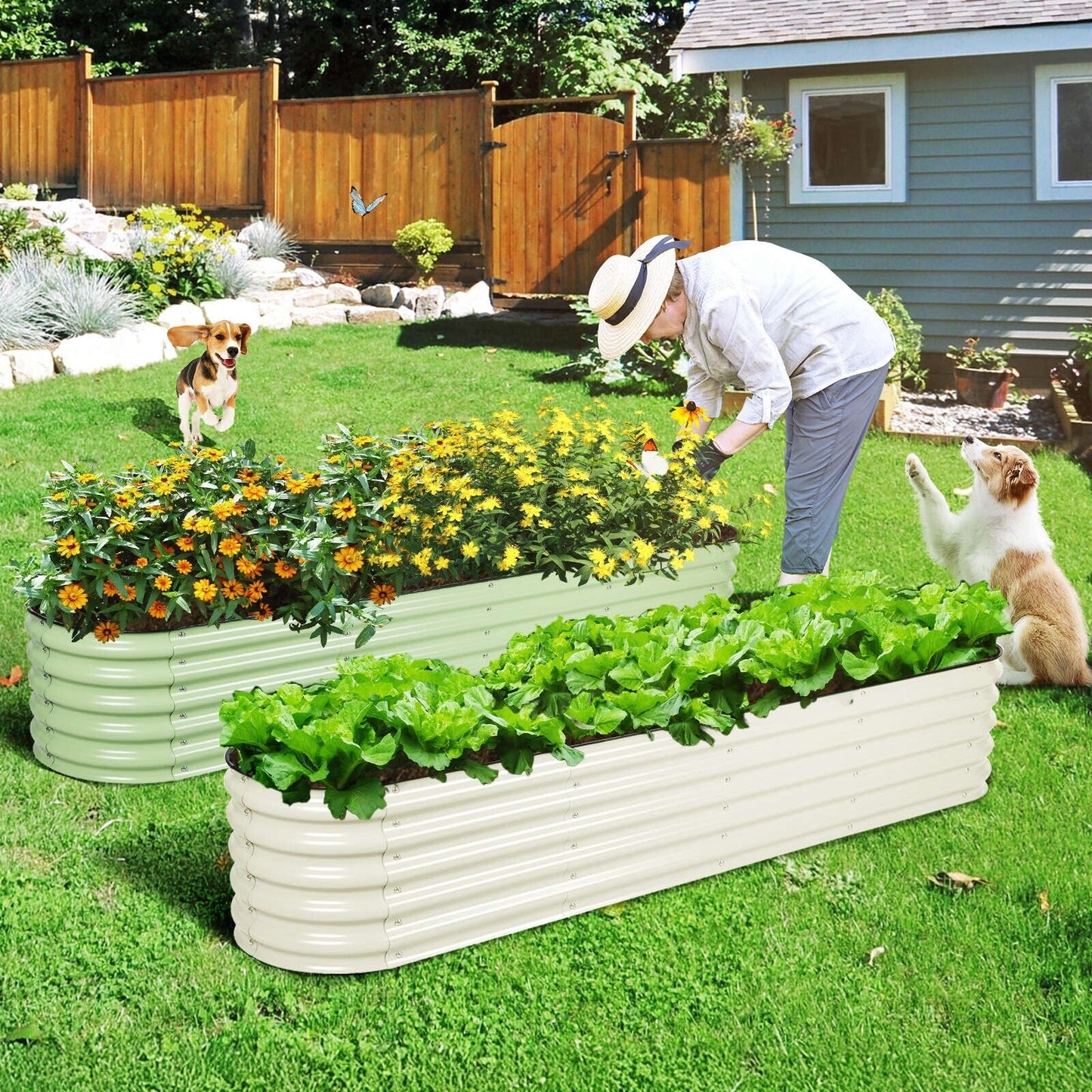 Aoodor 9-in-1 Modular Aluzinc Metal Raised Garden Bed - Outdoor Garden Planter Box for Vegetable, Flower, Herb - N/A