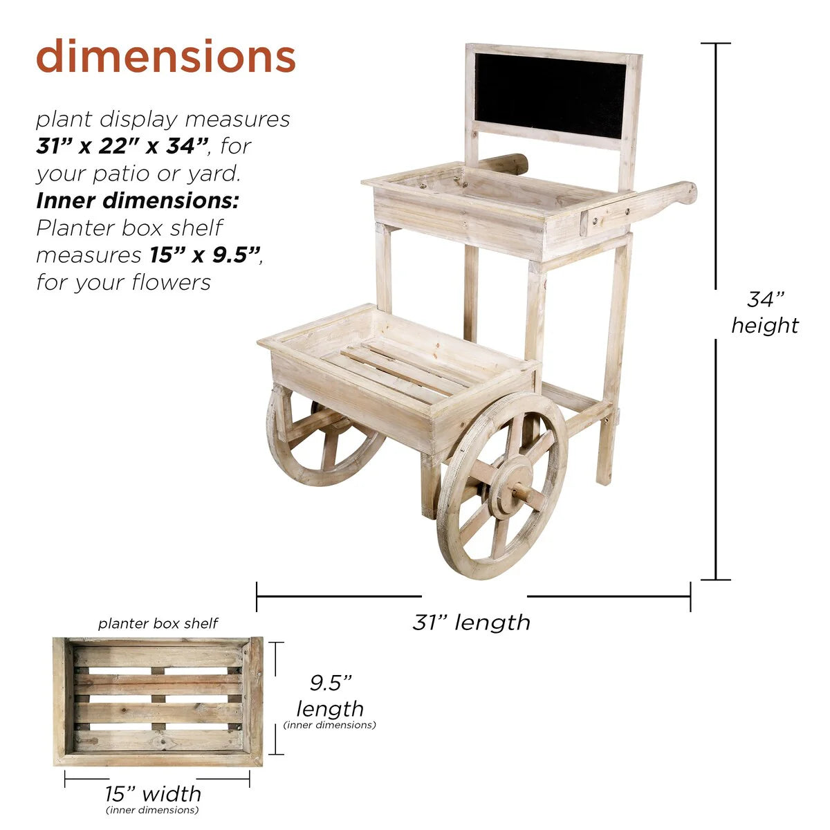 Alpine Corporation 34" Tall Indoor/Outdoor Wooden 2-Tier Plant Display Stand with Chalkboard and Wheels